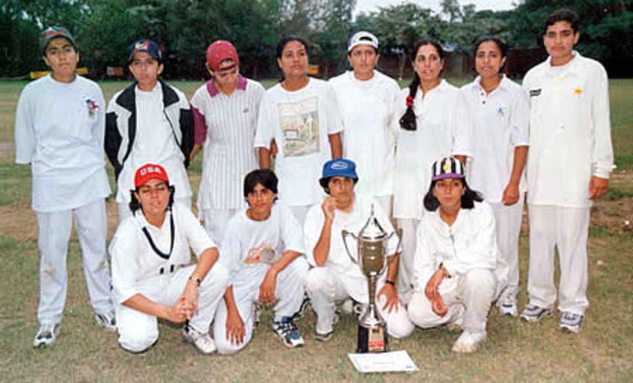 Lahore women cricket team after winning an inter-collegiate tournament, LCCA Ground, Lahore