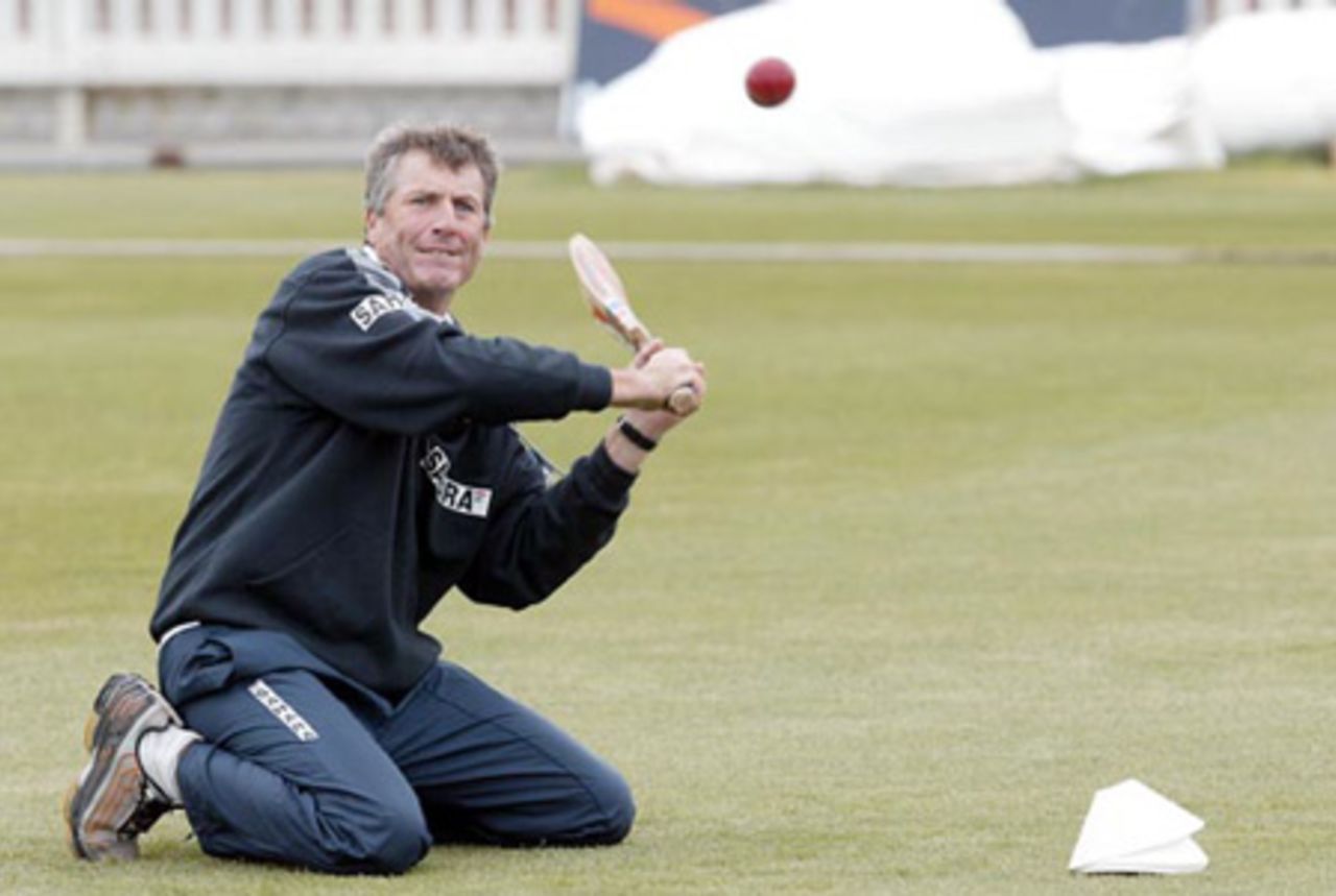 Indian coach John Wright gives his team fielding practice at the Basin Reserve, Wellington. 11 December 2002.