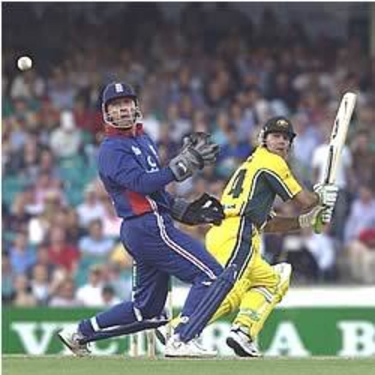 SYDNEY - DECEMBER 13: Ricky Ponting of Australia hits out past wicketkeeper Alec Stewart of England during the One Day International match between Australia and England at the Sydney Cricket Ground in Sydney, Australia on December 13, 2002.
