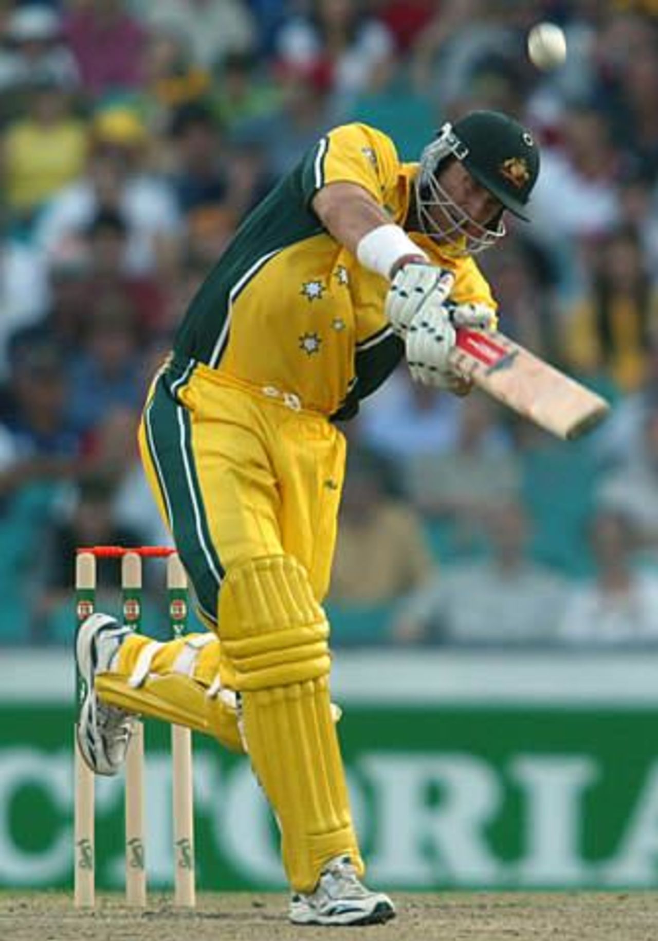 Matthew Hayden hits a six during his innings of 98 in Sydney against England, VB Series, match one, 13 Dec 2002