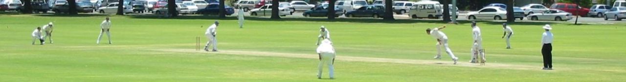 Academy bowler Tremlett pitches one outside off to Test batsman Butcher at Richardson Park in Perth Western Australia. The Test players won the match by six wickets.