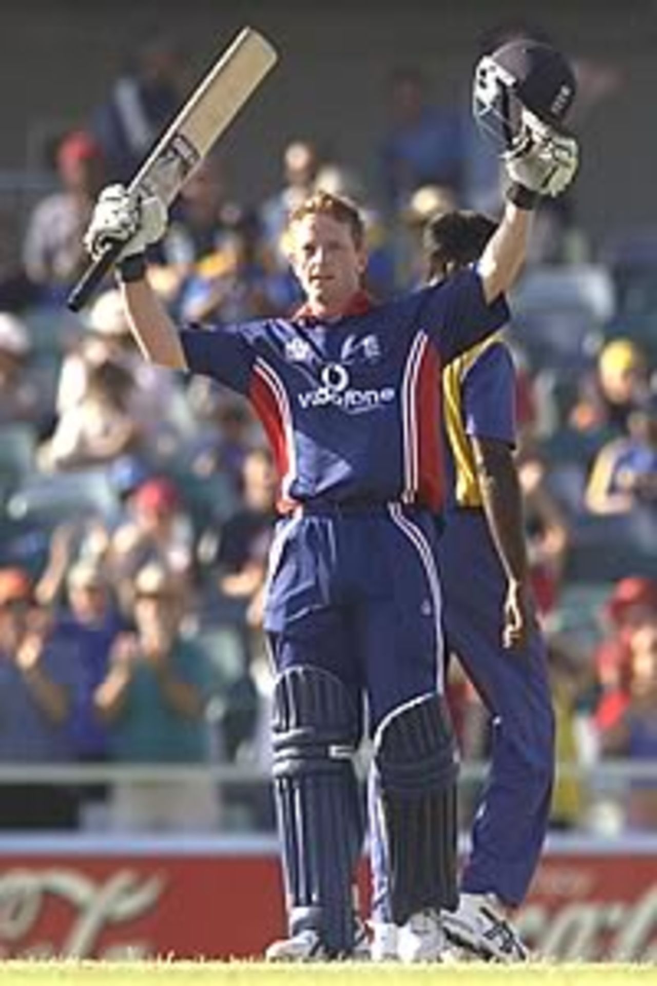 PERTH - DECEMBER 20: Paul Collingwood of England celebrates reaching his century during the One Day International match between England and Sri Lanka at the WACA ground in Perth, Australia on December 20, 2002.