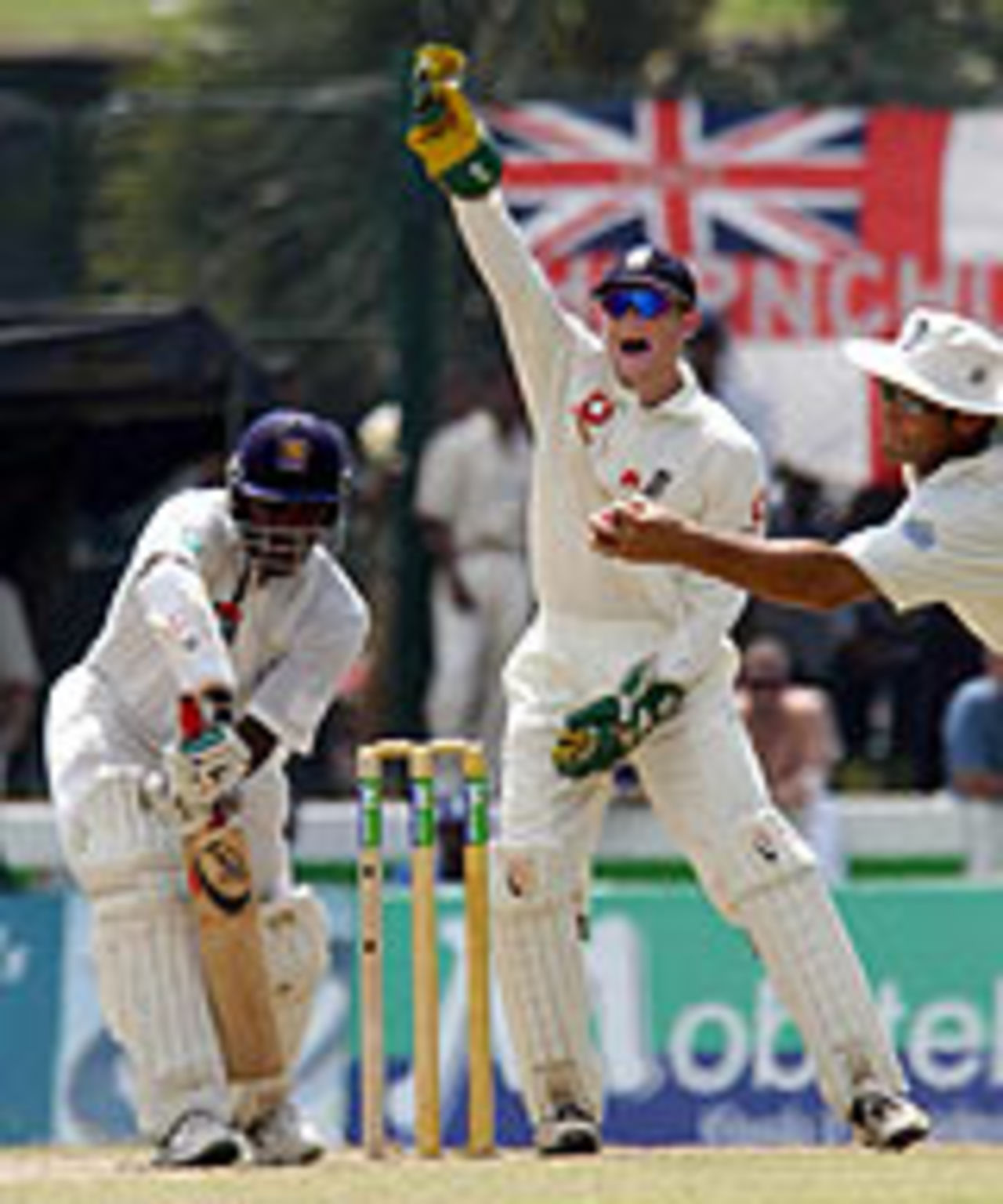 Sanath Jayasuriya is caught bat-pad by Paul Collingwood off Ashley Giles, Sri Lanka v England, 1st Test, Galle, December 2, 2003