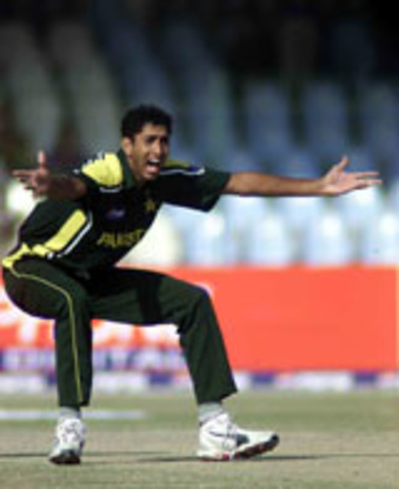 Shabbir Ahmed appealing awkwardly, Pakistan v New Zealand, 1st ODI, Lahore, November 29, 2003.