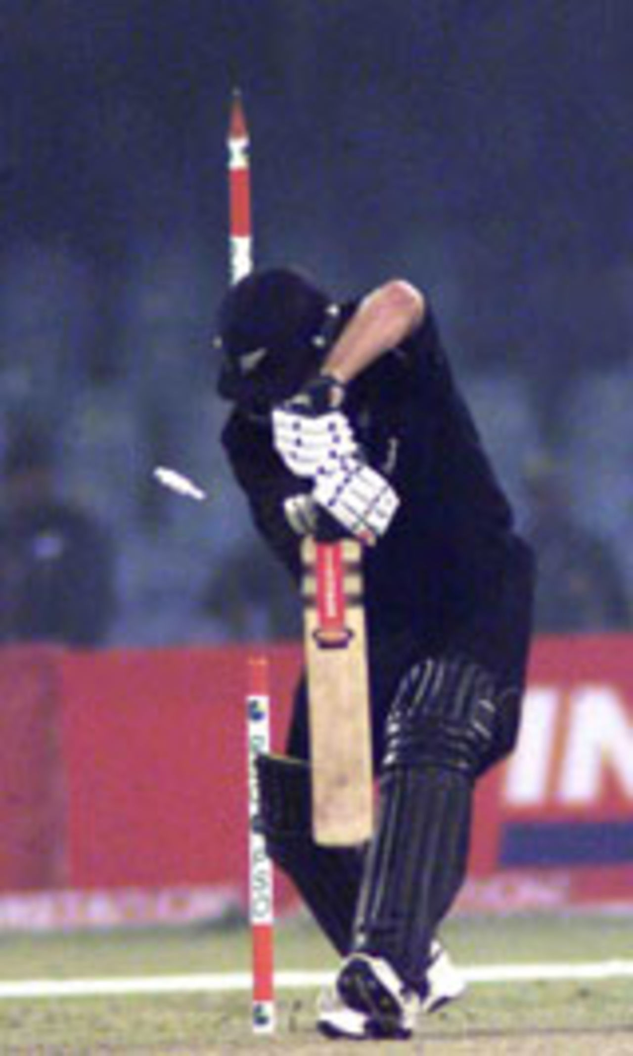 Brendon McCullum has his middle stump inverted by Mohammad Sami during his 5 for 10 spell, Pakistan v New Zealand, 2nd ODI, Lahore, December 1, 2003.