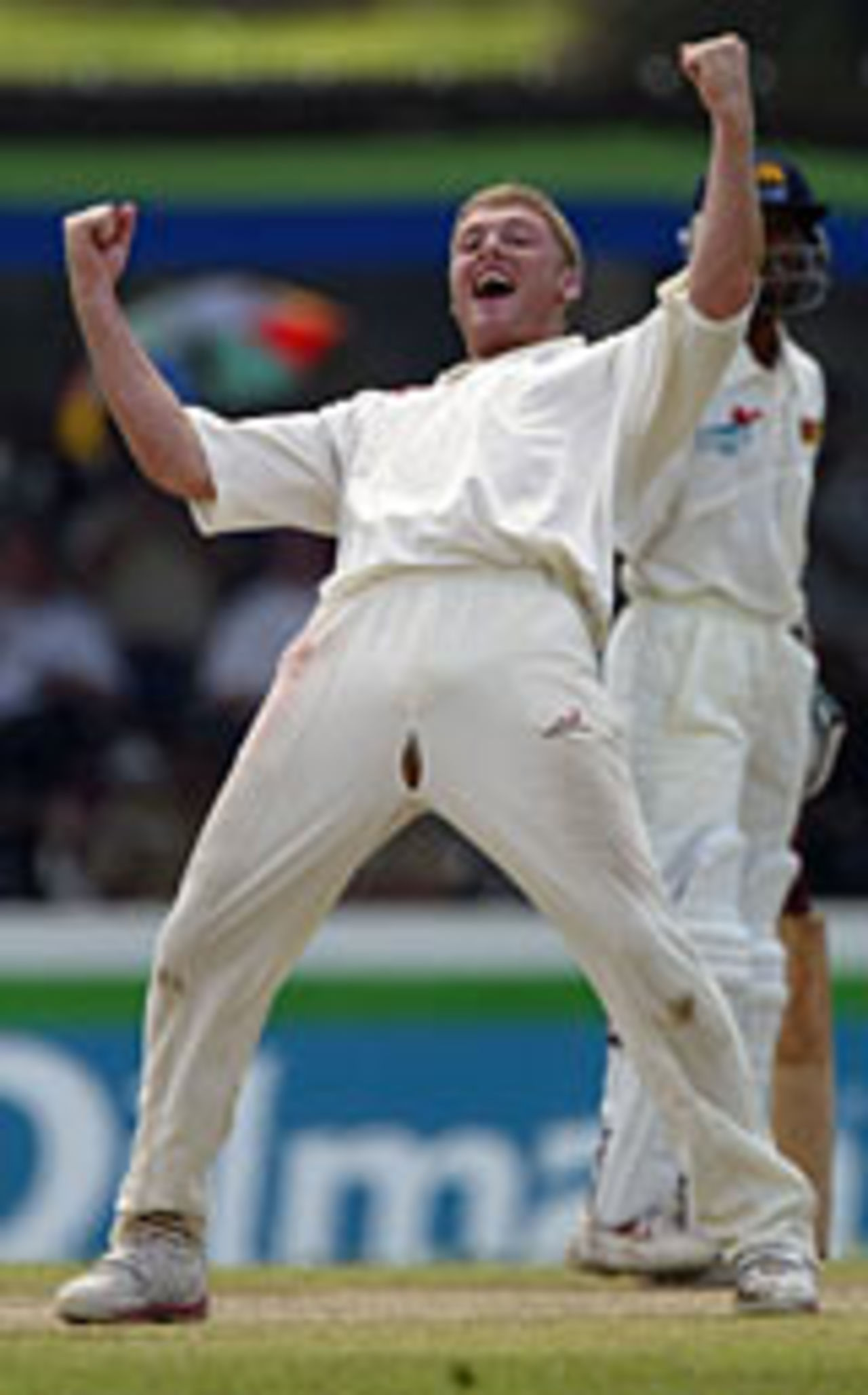 Andrew Flintoff celebrates dismissing Upul Chandana, Sri Lanka v England, 1ts Test, Galle, December 3, 2003