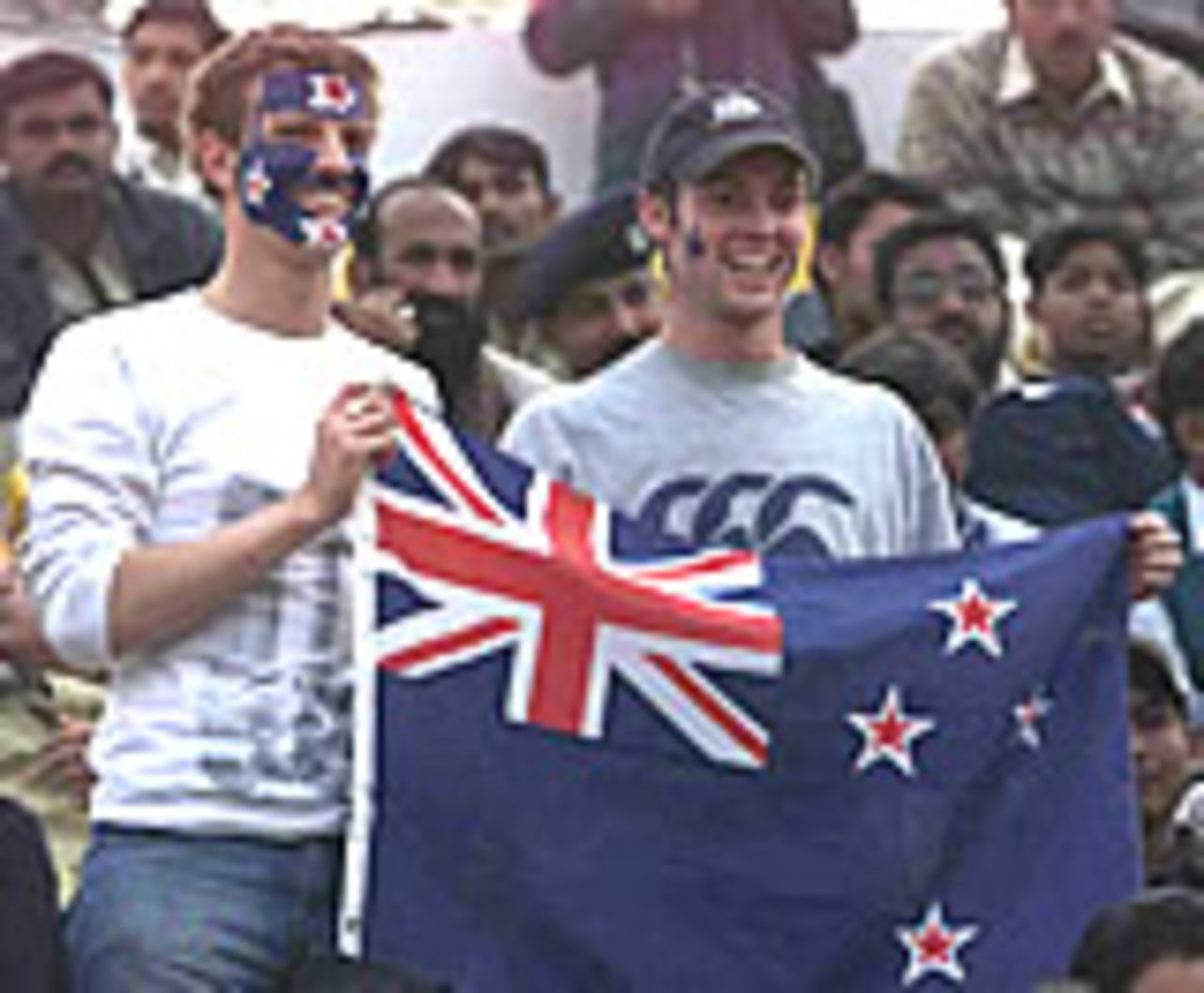 New Zealand fans enjoying the game at Faisalabad, Pakistan v New Zealand, 3rd ODI, Faisalabad, December 3, 2003.