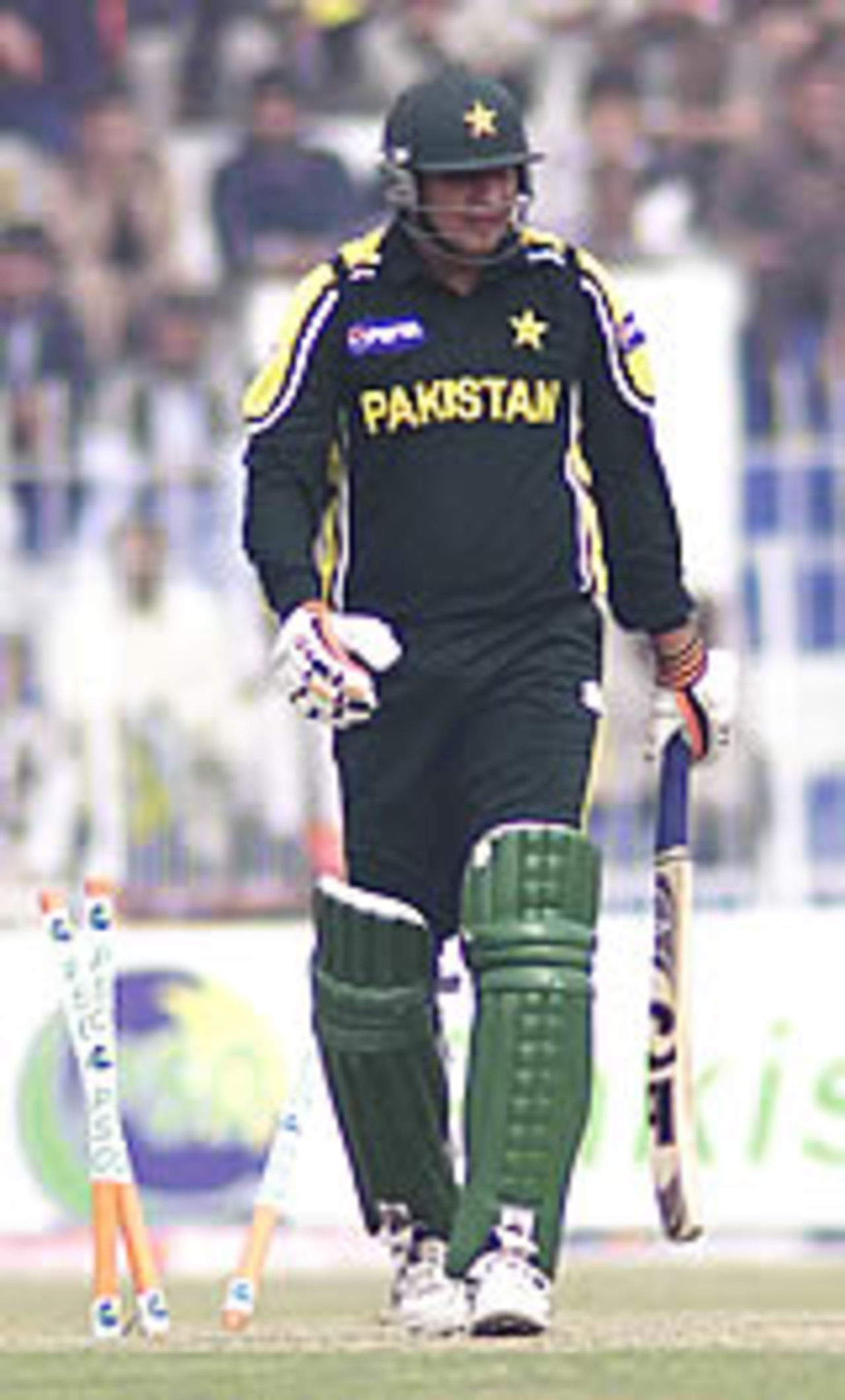 Inzamam-ul-Haq bowled by Chris Cairns for 25 runs off 18-balls in the slog overs, Pakistan v New Zealand, 3rd ODI, Faisalabad, December 3, 2003.