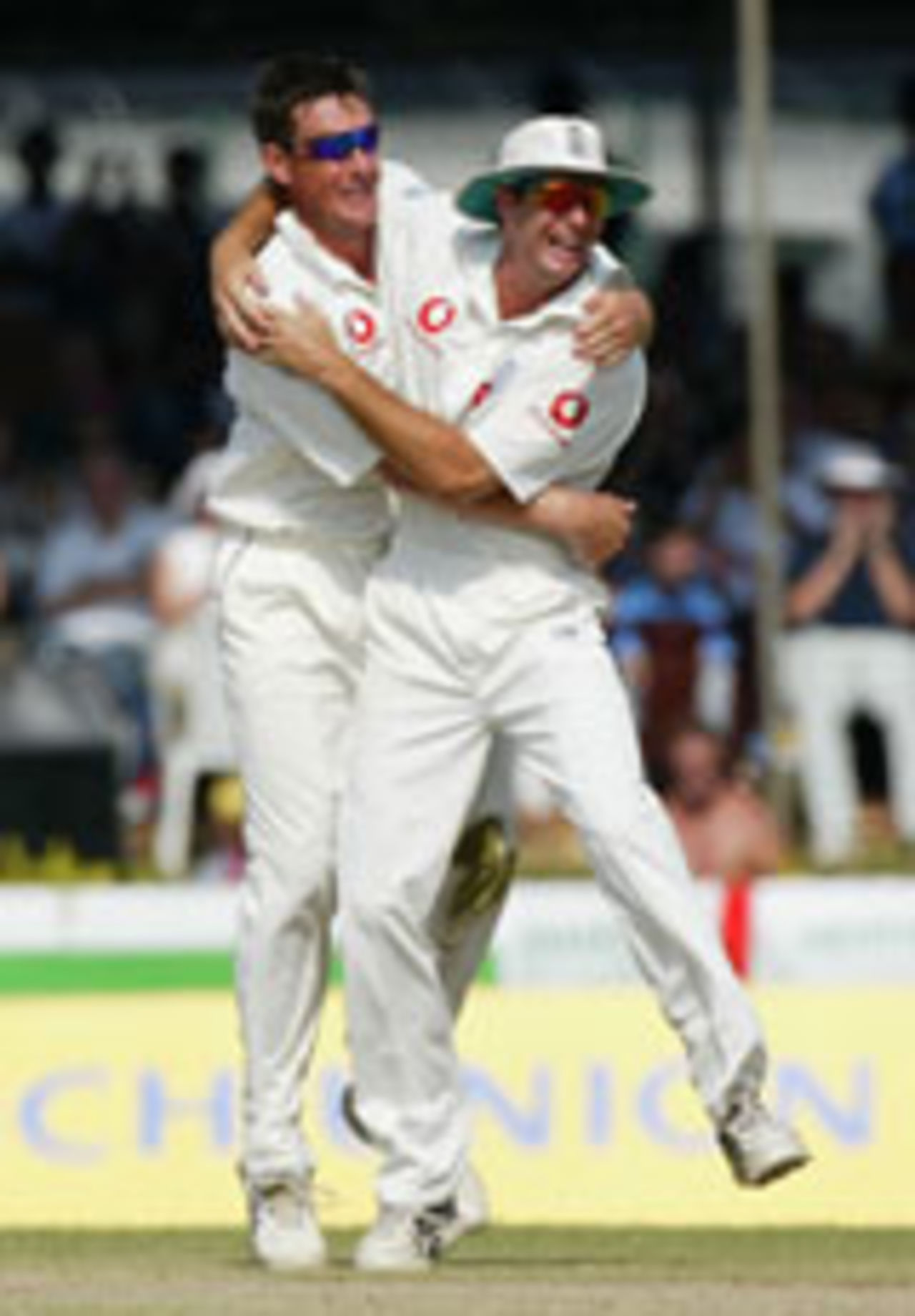 Ashley Giles and Michael Vaughan celebrating, Sri Lanka v England, 1st Test, December 4, 2003