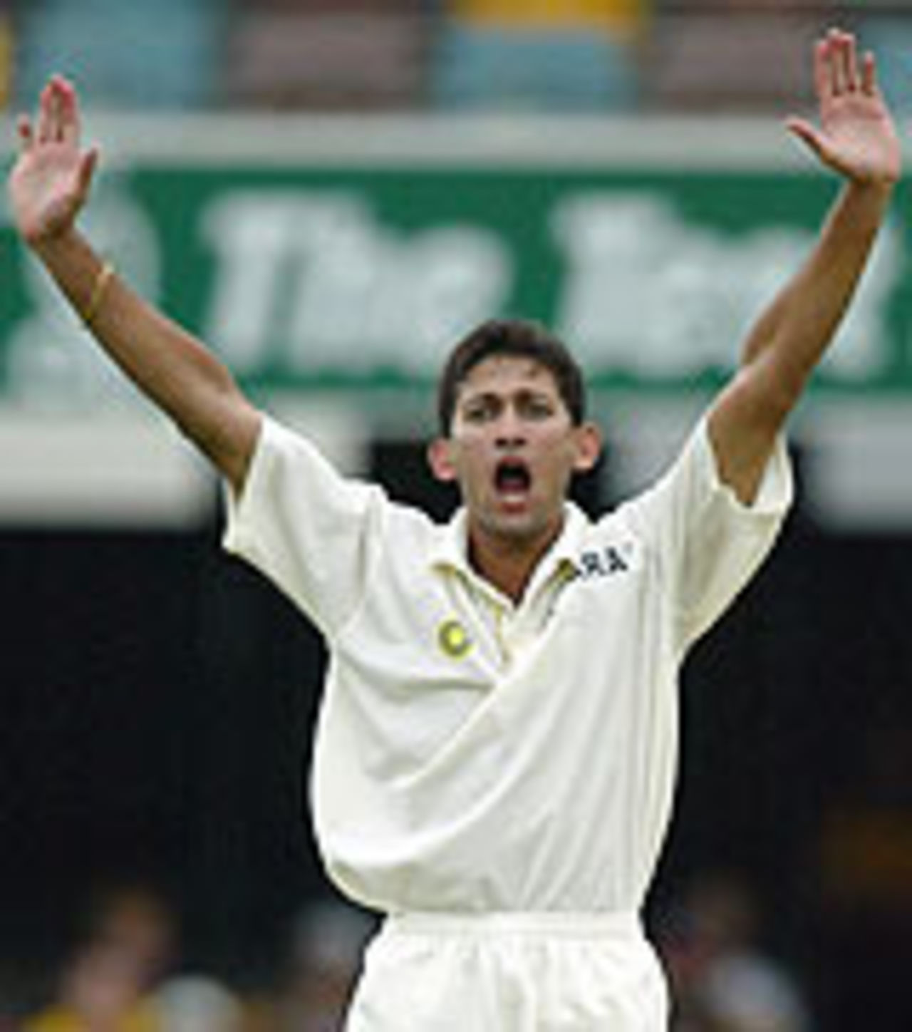 Ajit Agarkar celebrates after dismissing Justin Langer, Australia v India, 1st Test, Brisbane, 2nd day, December 5, 2003