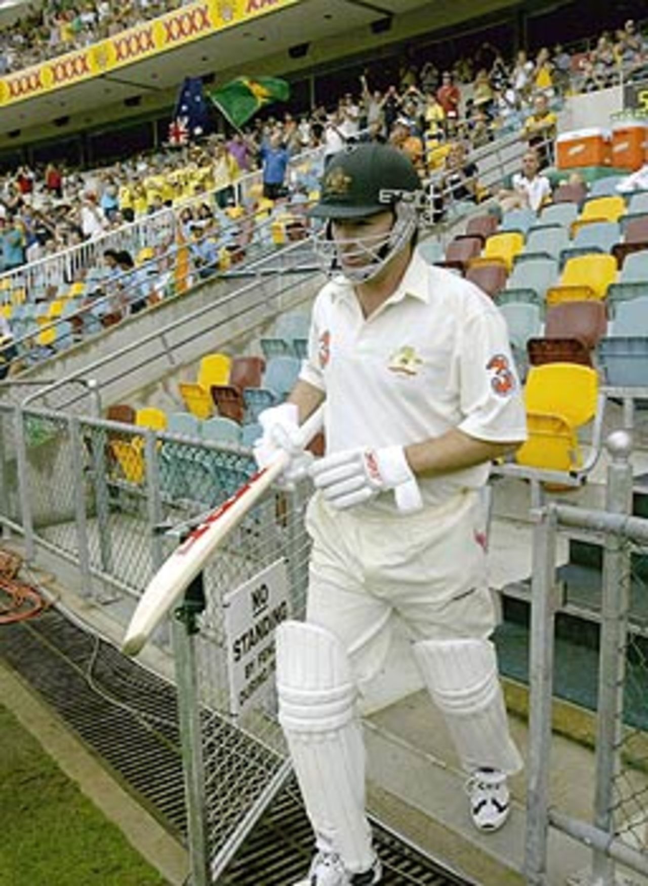 Steve Waugh walks out to bat in his last Test at the Gabba, Australia v India, 1st Test, Brisbane, 2nd day, December 5, 2003