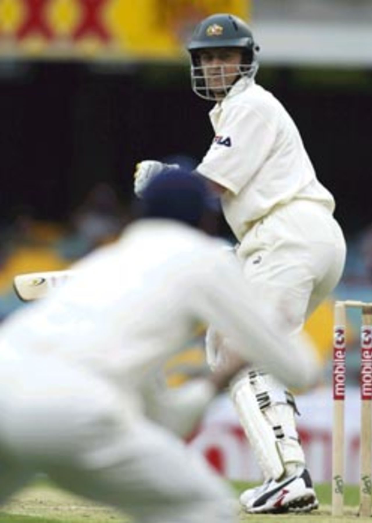 Adam Gilchrist wonders if VVS Laxman will drop this one, Australia v India, 1st Test, Brisbane, 2nd day, December 5, 2003
