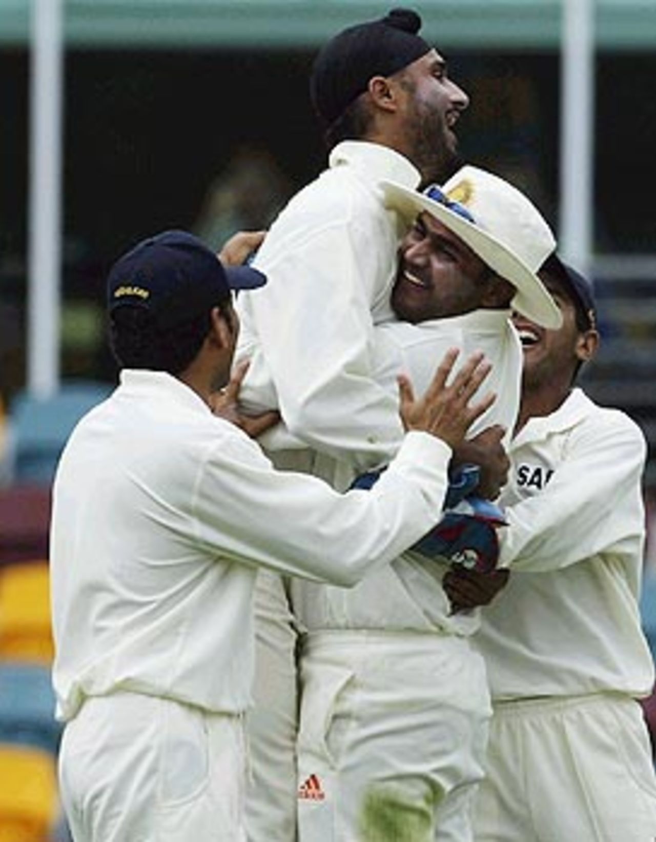 Harbhajan Singh gets his man; Matthew Hayden is out for 99, Australia v India, 1st Test, Brisbane, 5th day, December 8, 2003