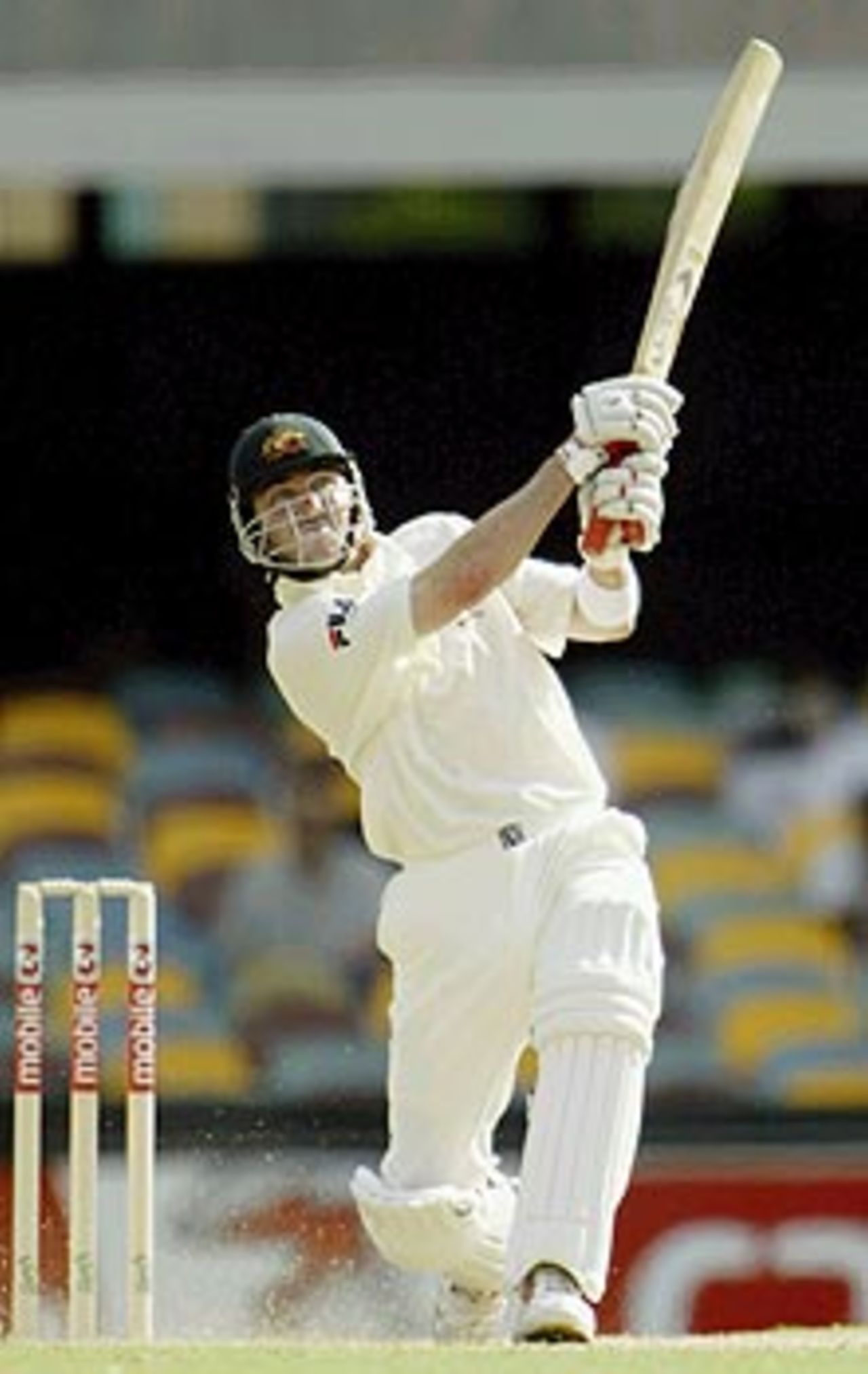 Damien Martyn hits one into the crowd, Australia v India, 1st Test, Brisbane, 5th day, December 8, 2003