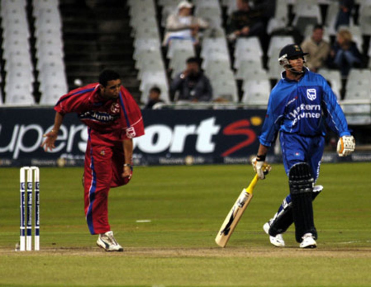 Robin Petersen bowling during last nights Charity Shield match at Newlands