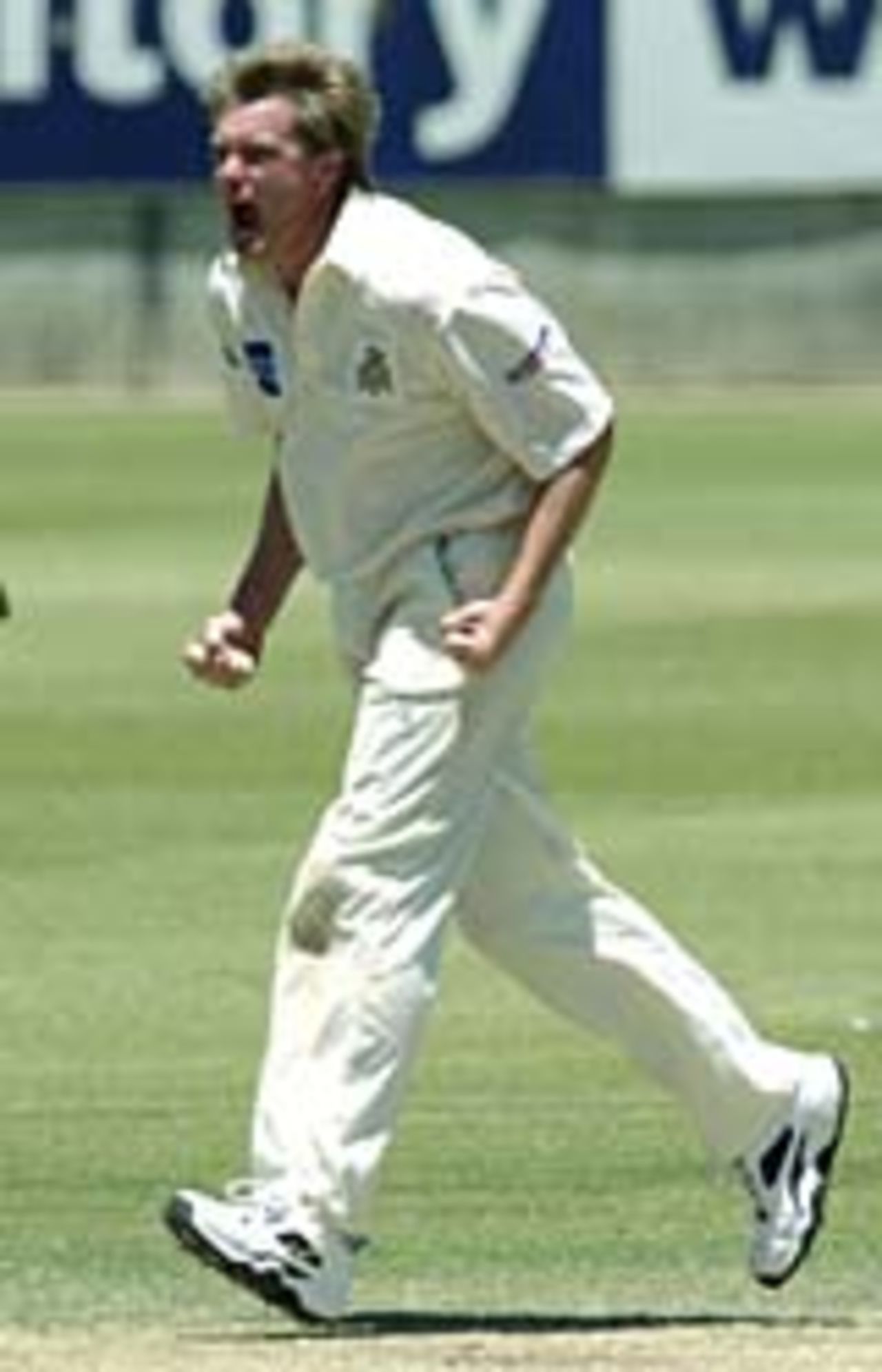 Brad Williams roars his delight at dismissing Scott Mason, Western Australia v Tasmania, WACA, December 10, 2003