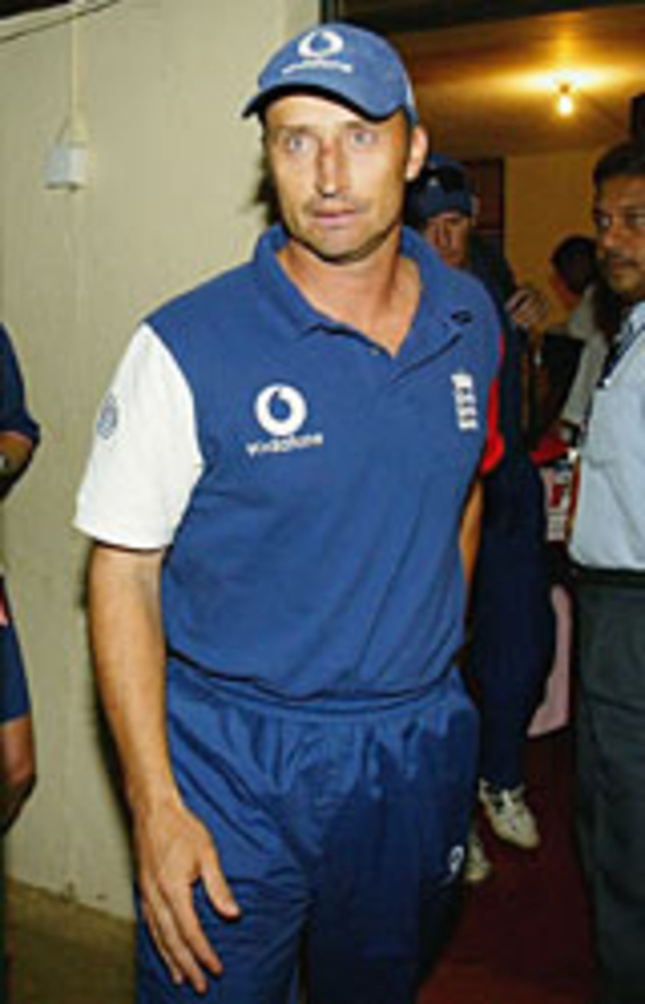 Nasser Hussain leaves the ground after being accused of abusing Muttiah Muralitharan. He was subsequently cleared by the match referee, Sri Lanka v England, 2nd Test, Kandy, December 11, 2003