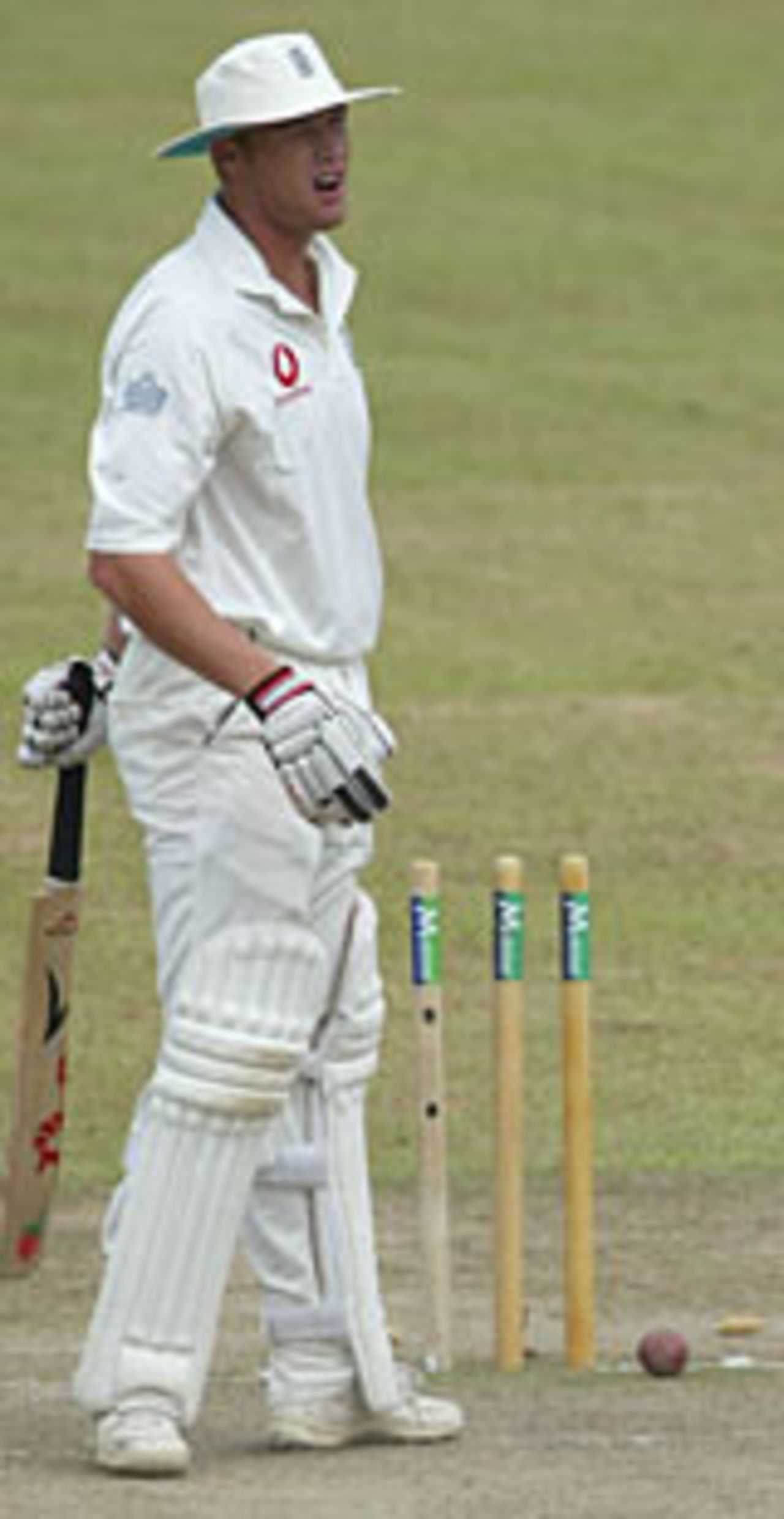 Andrew Flintoff surveys the wreckage of his stumps, Sri Lanka v England, 2nd Test, Kandy, December 12, 2003