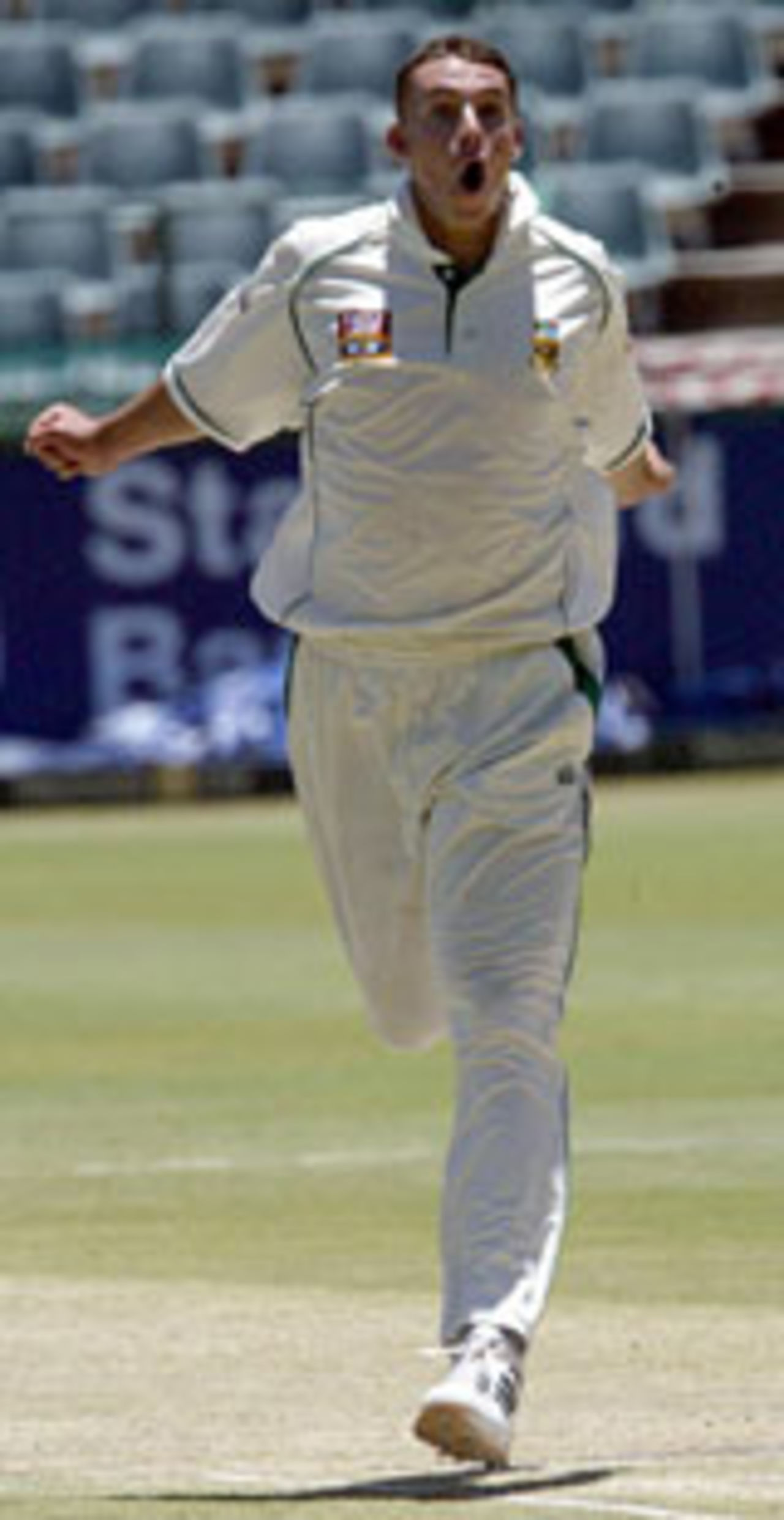 Andre Nel celebrates the wicket of Brian Lara, South Africa v West Indies, Johannesburg, December 15, 2003