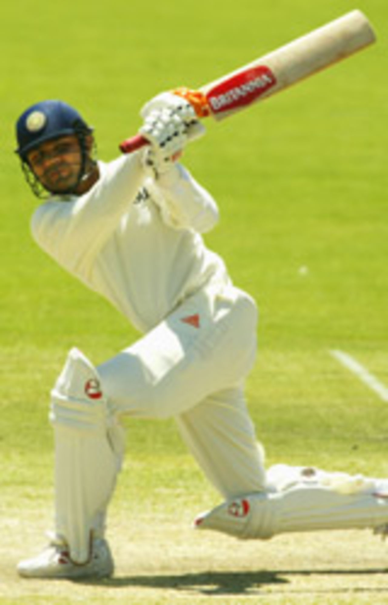Sehwag flicks the ball to the leg side, Australia v India, 2nd Test, Adelaide, 5th day, Dec 15, 2003