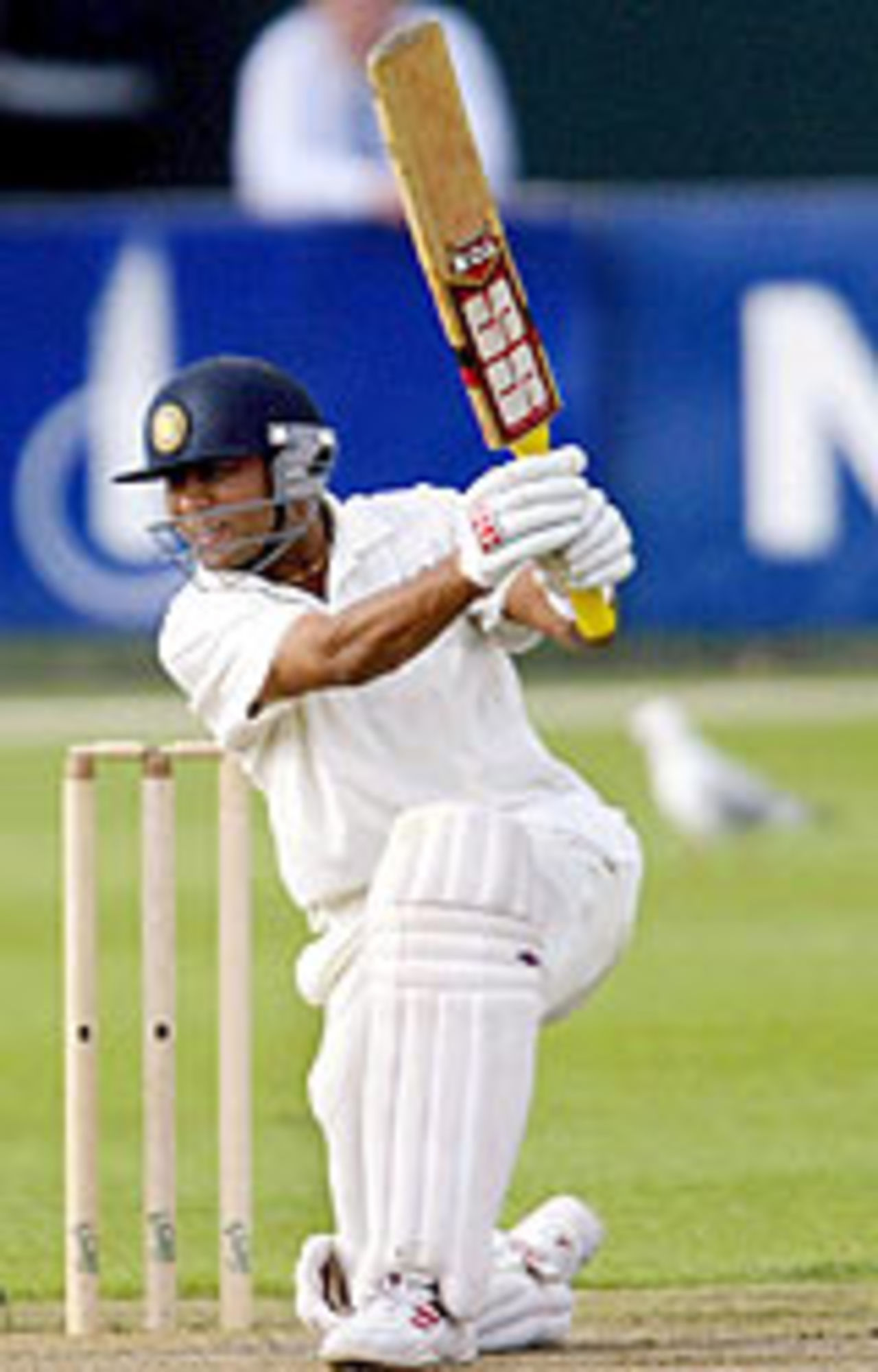 Akash Chopra launches into a classical cover-drive, Australia A v Indians, tour game, Hobard, 1st day, December 19, 2003