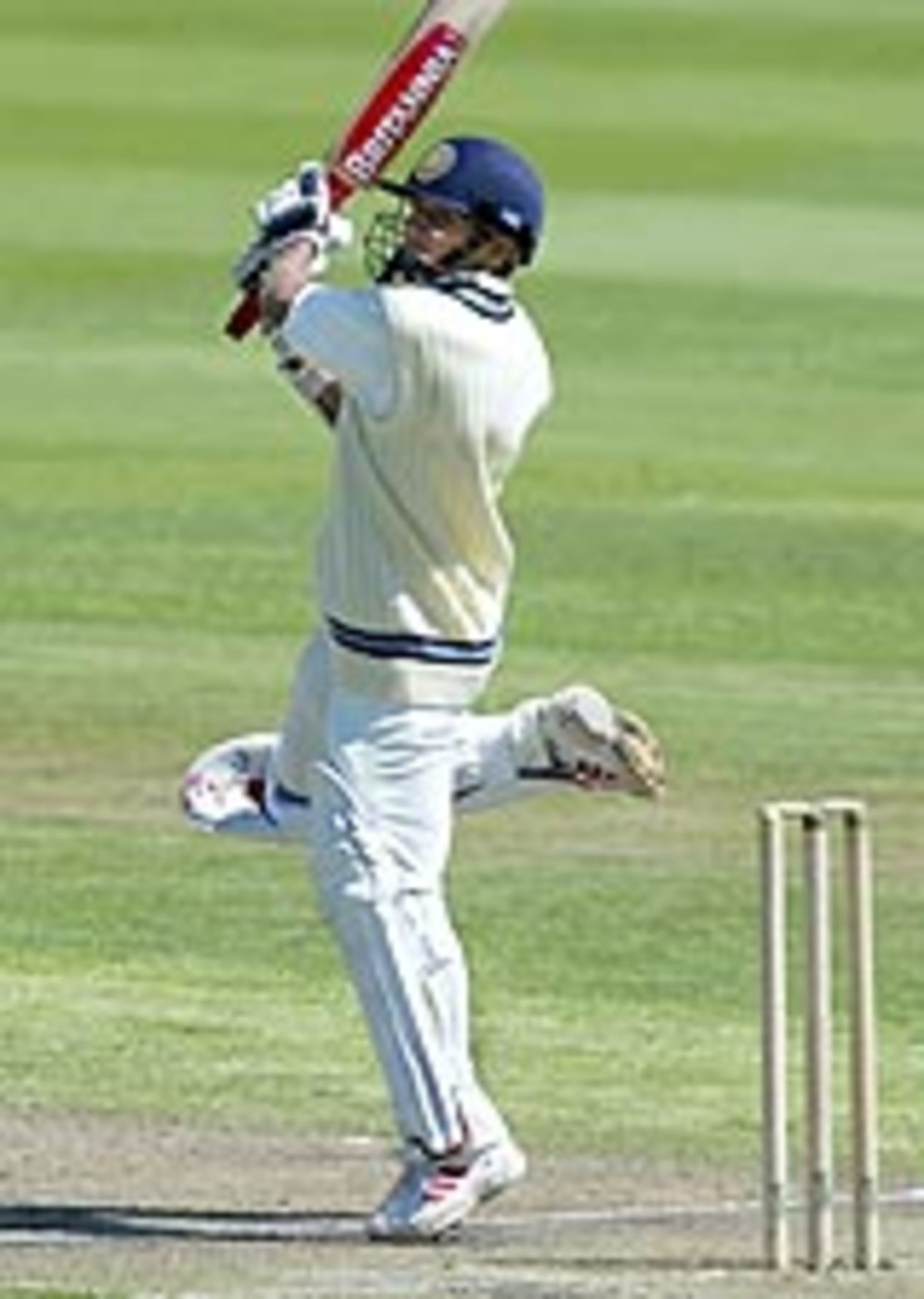 Parthiv Patel plays a flamboyant shot on one foot, Australia A v Indians, tour game, Hobart, 2nd day, December 20, 2003
