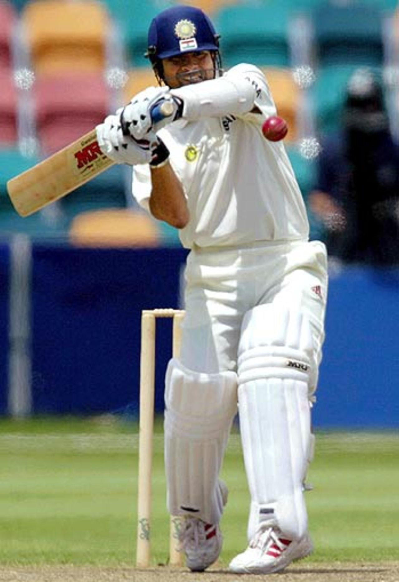 Sachin Tendulkar prepares to put the leather away, Australia A v Indians, tour game, Hobart, 2nd day, December 20, 2003