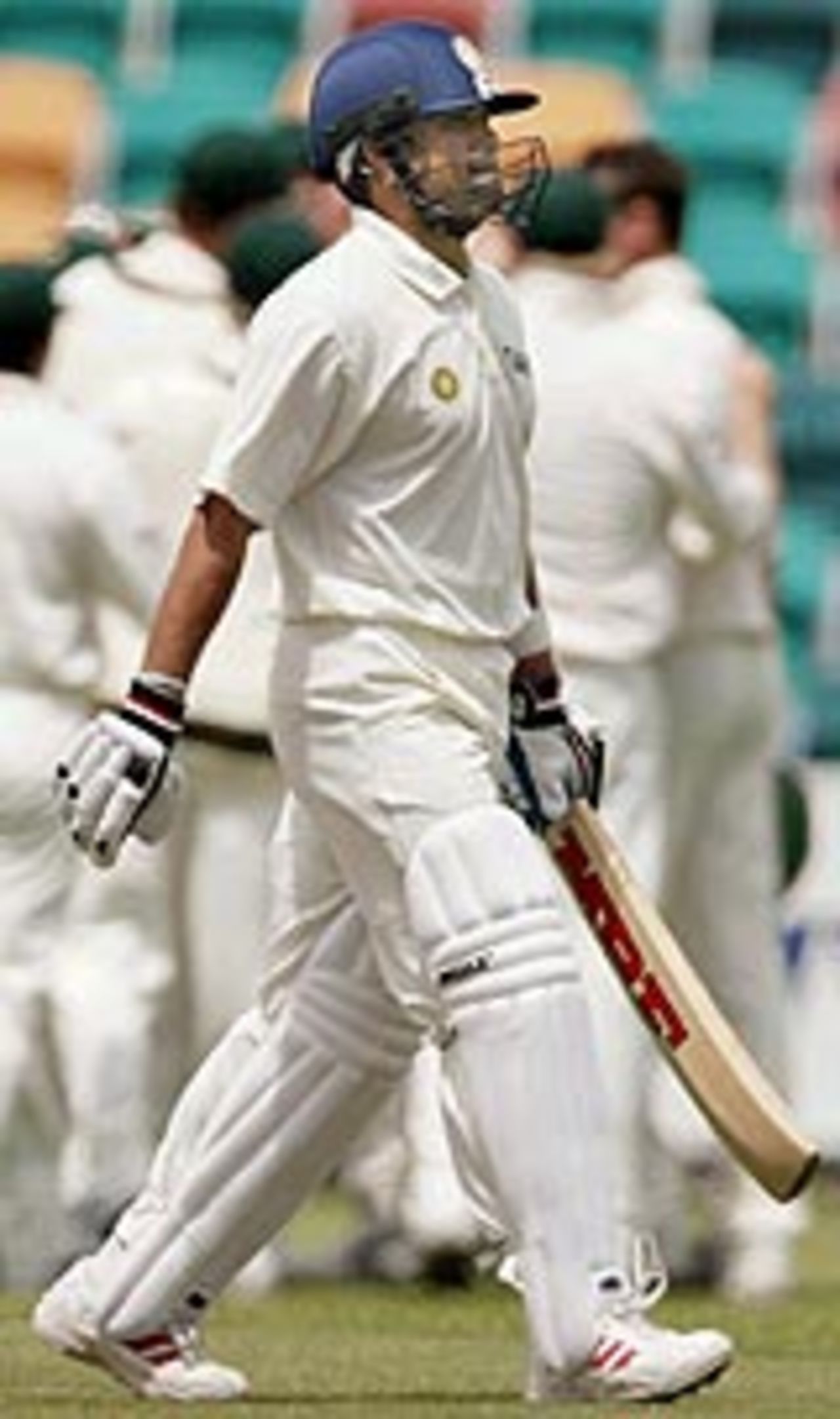 Sachin Tendulkar walks back after being dismissed, Australia A v Indians, tour game, Hobart, 2nd day, December 20, 2003