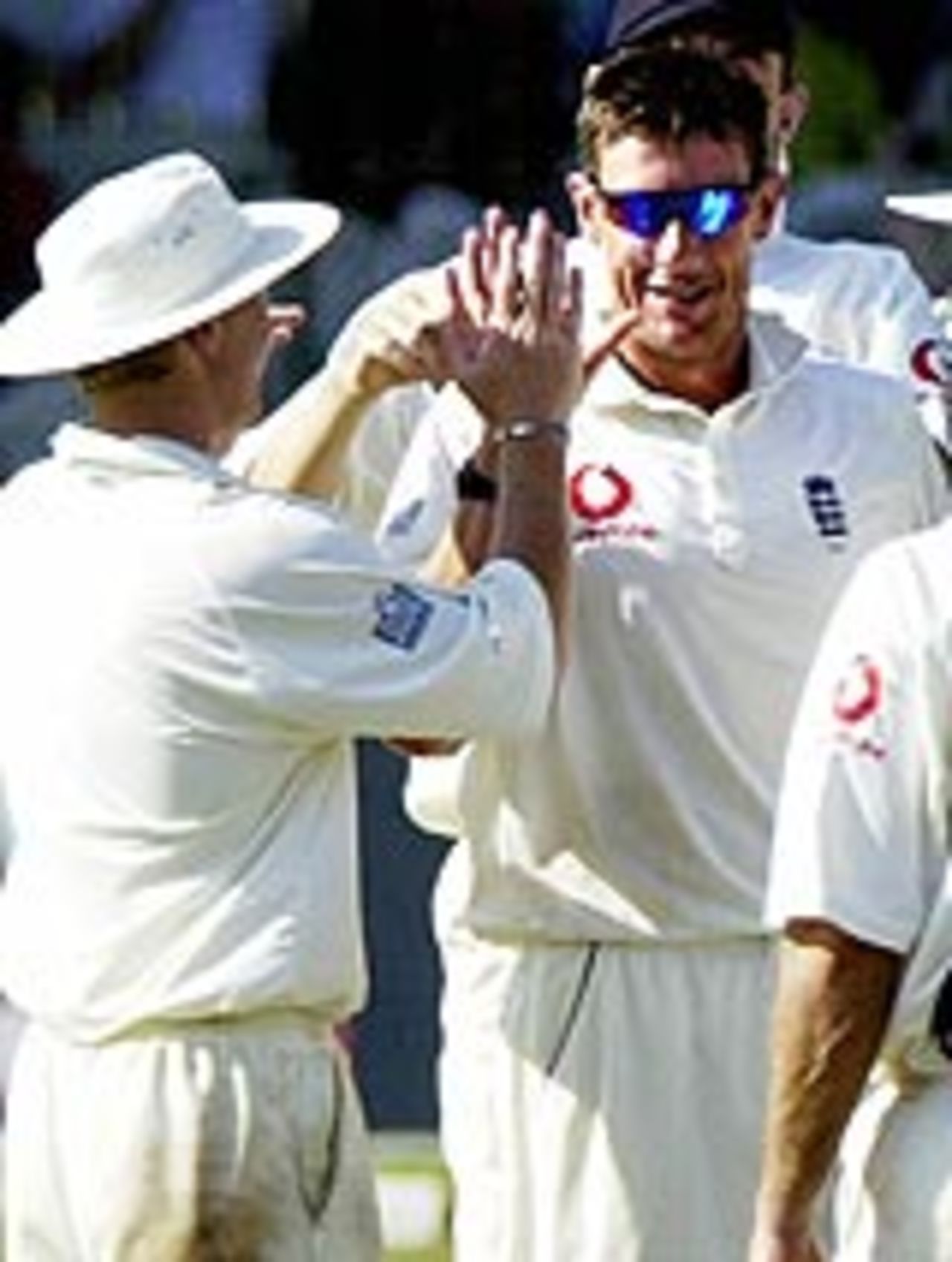 Ashley Giles celebrates 18 wickets in the series after the Sril Lankan first innings