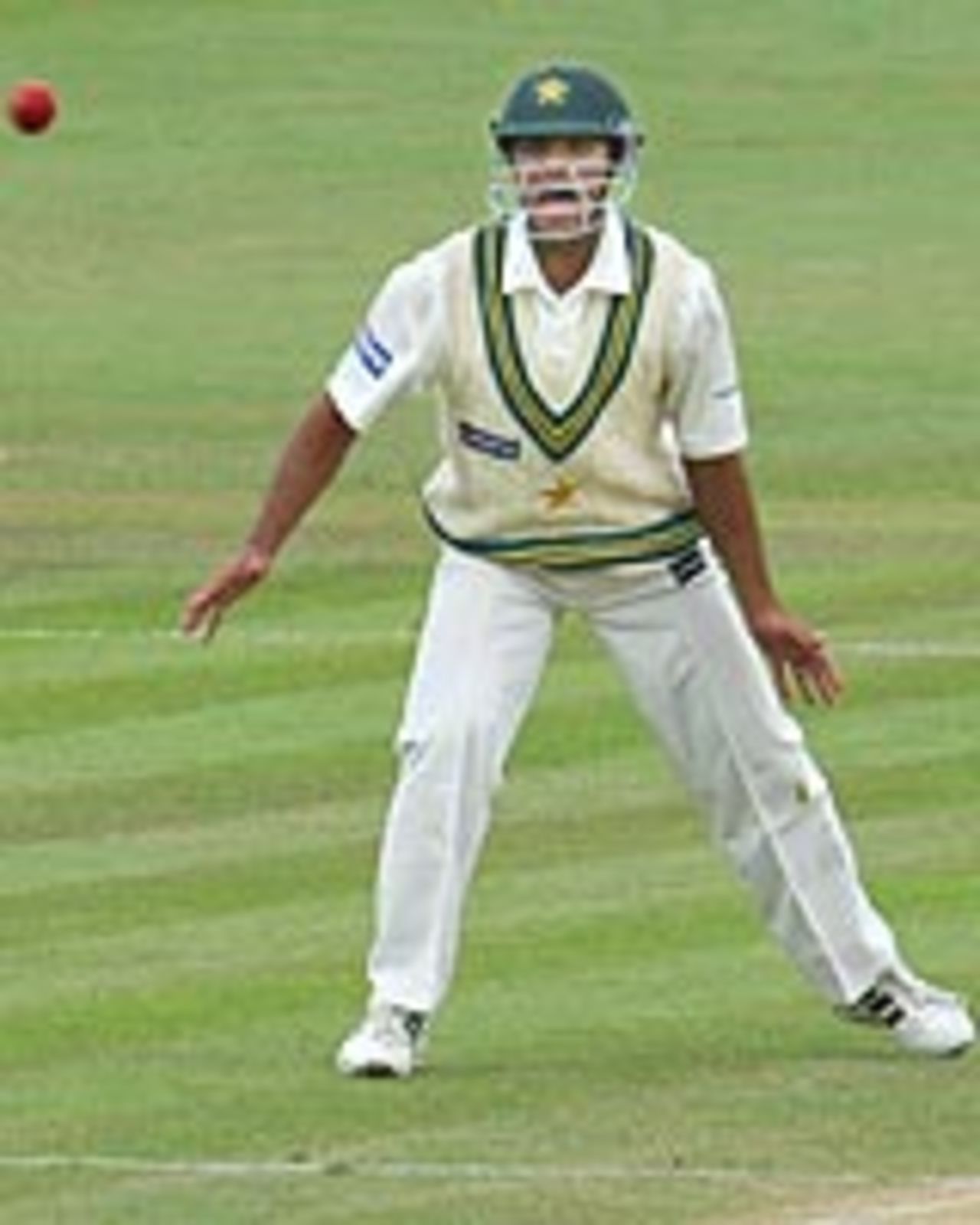 A wide-eyed Imran Farhat in a close-in position watches the ball, New Zealand v Pakistan, 1st Test, Hamilton, 5th day, December 23, 2003