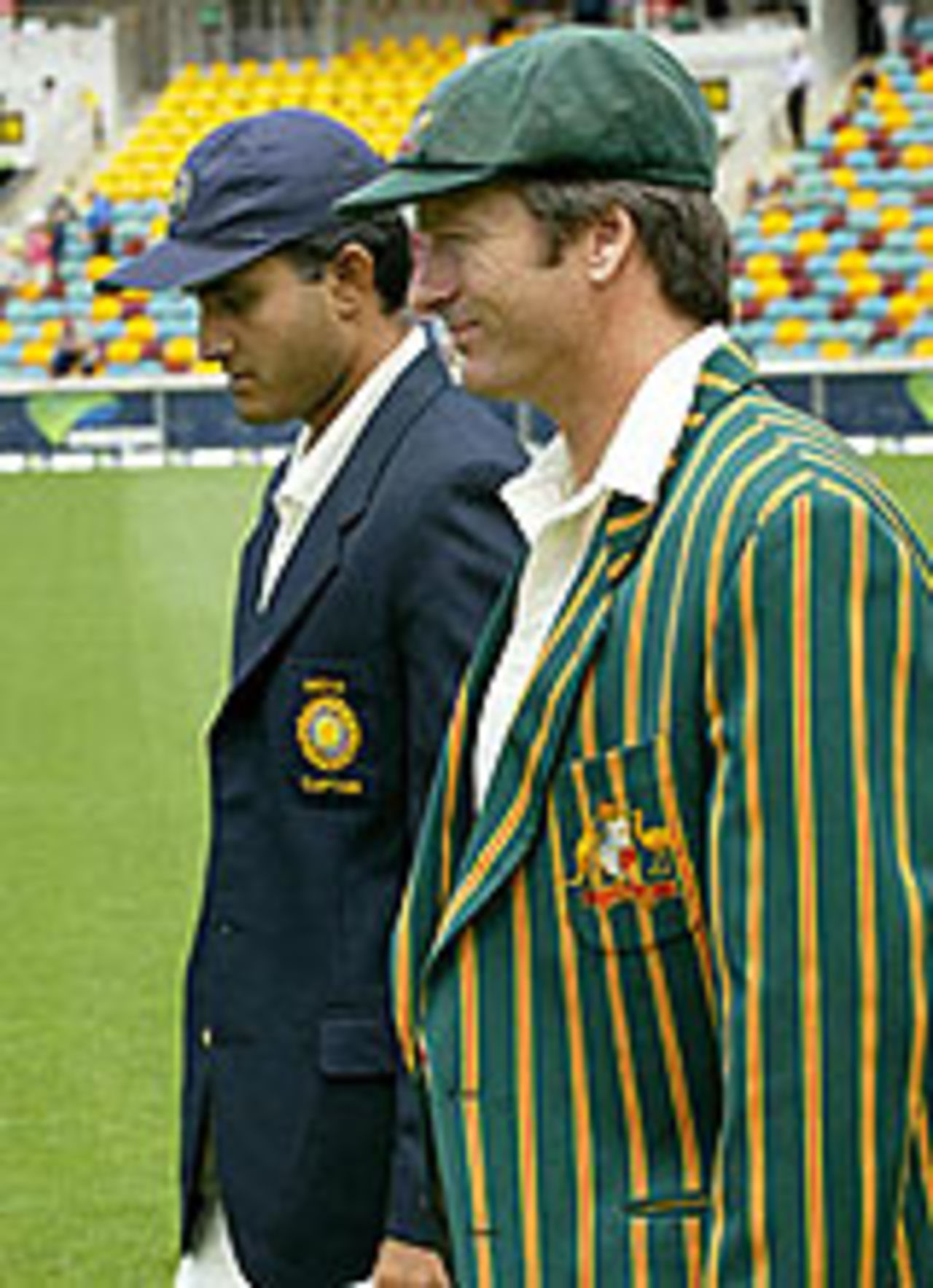 Steve Waugh and Saurav Ganguly walk out for toss - 1st Test Brisbane