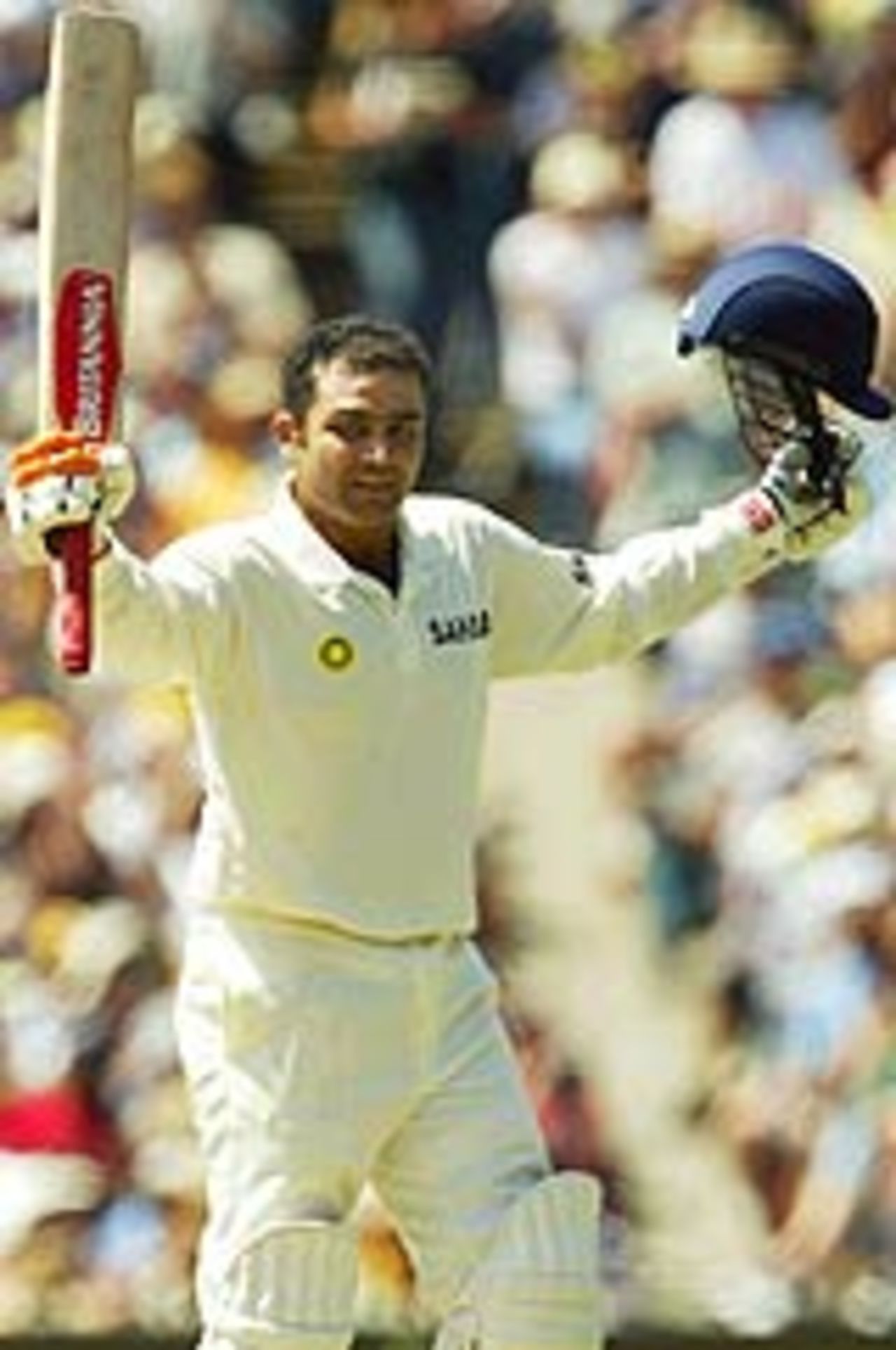 Virender Sehwag acknowledges the applause for his century, Australia v India, 3rd Test, Melbourne, 1st day, December 26, 2003