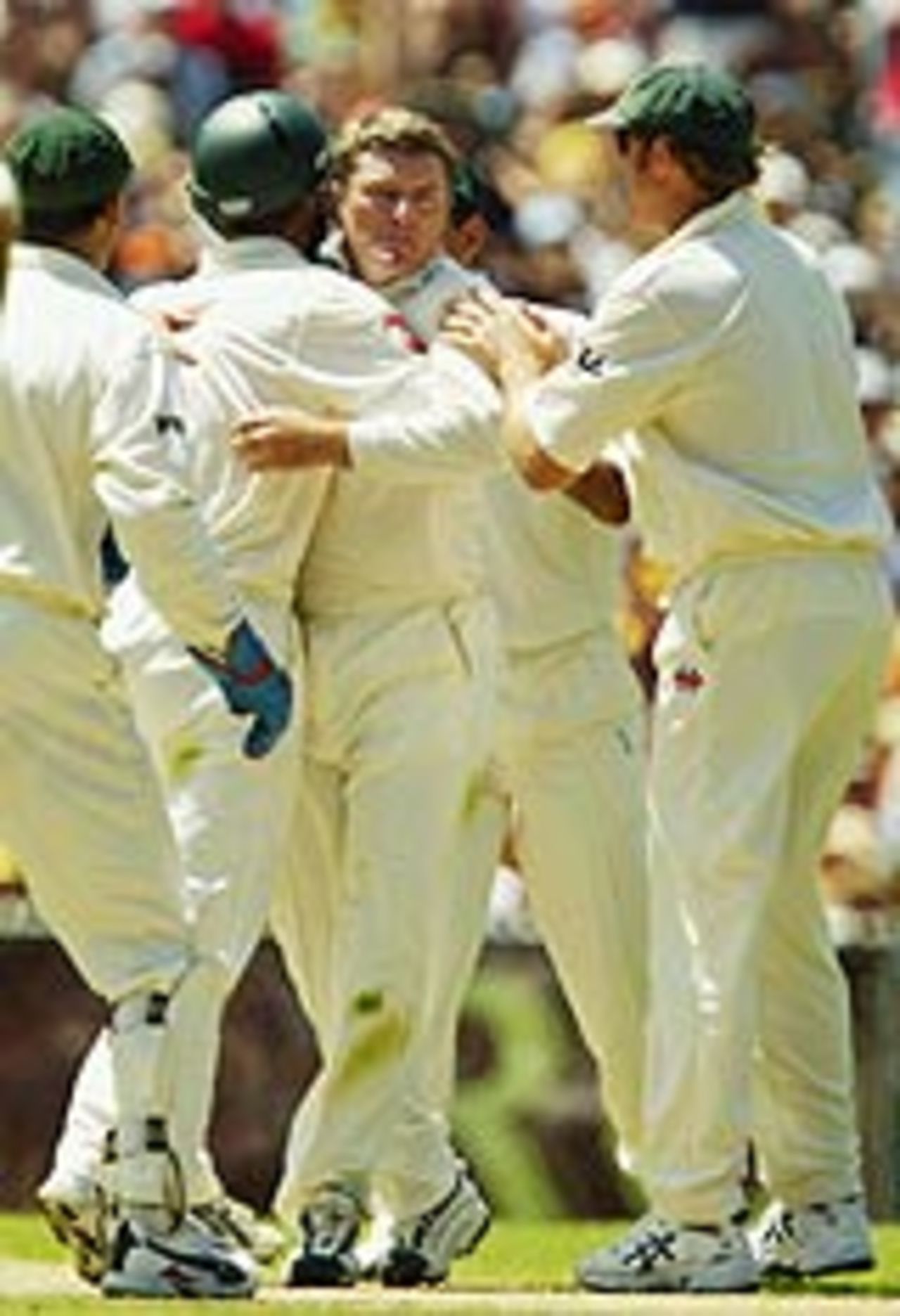 Stuart MacGill celebrates the wicket of Akash Chopra, Australia v India, 3rd Test, Melbourne, 1st day, December 26, 2003