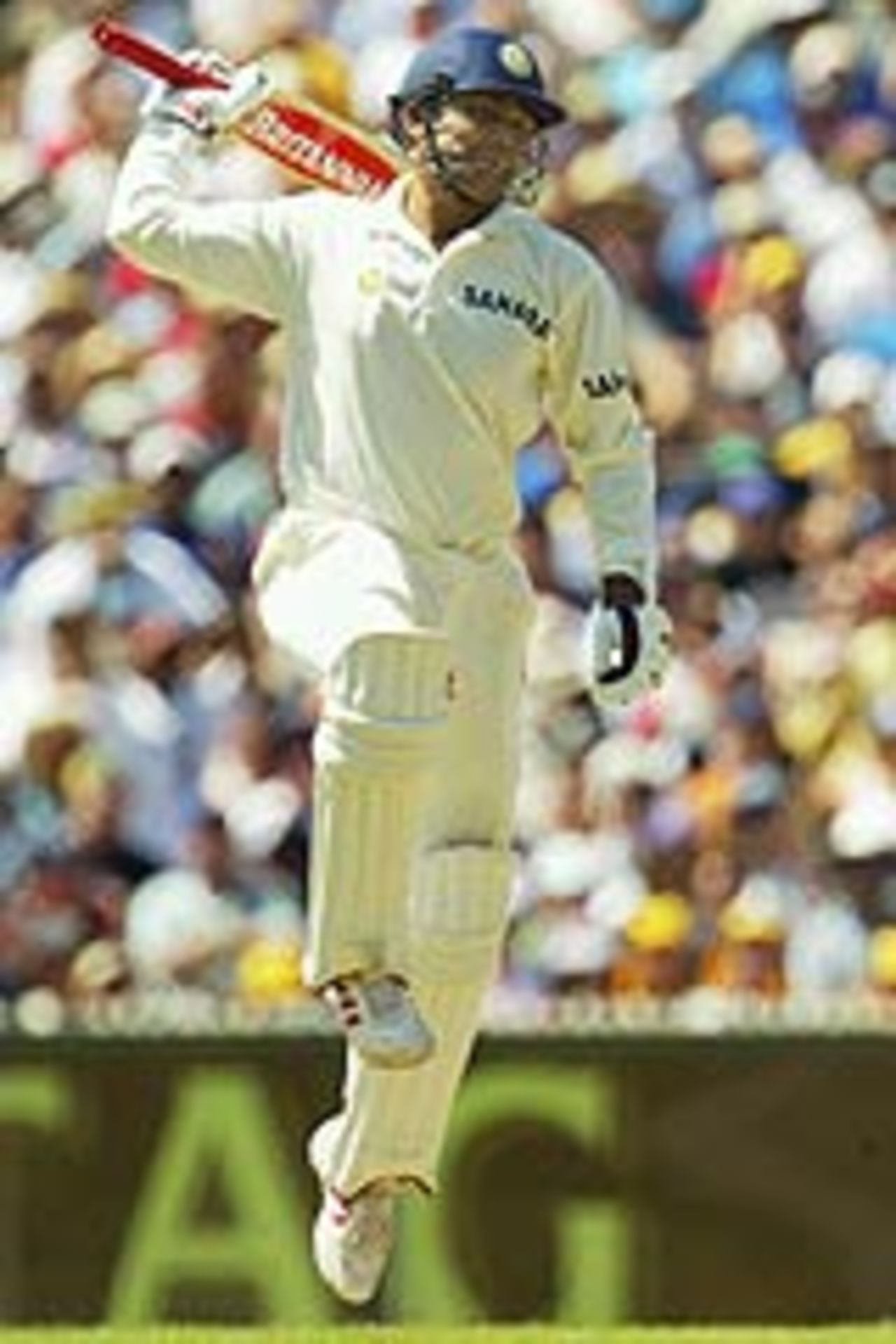 Virender Sehwag leaps for joy after completing his century, Australia v India, 3rd Test, Melbourne, 1st day, December 26, 2003