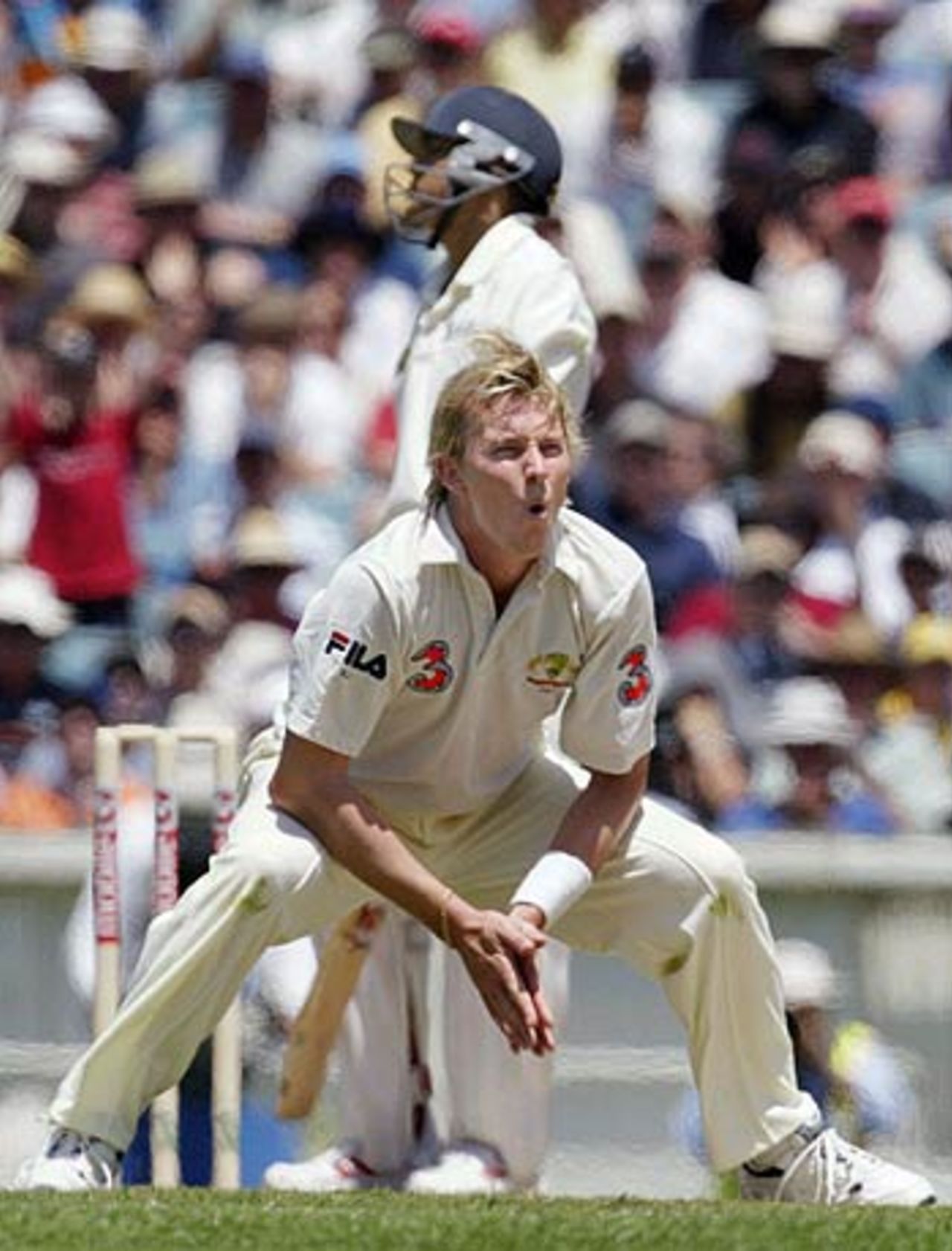 Not out. Brett Lee is disappointed after his appeal against Akash Chopra is turned down, Australia v India, 3rd Test, Melbourne, 1st day, December 26, 2003