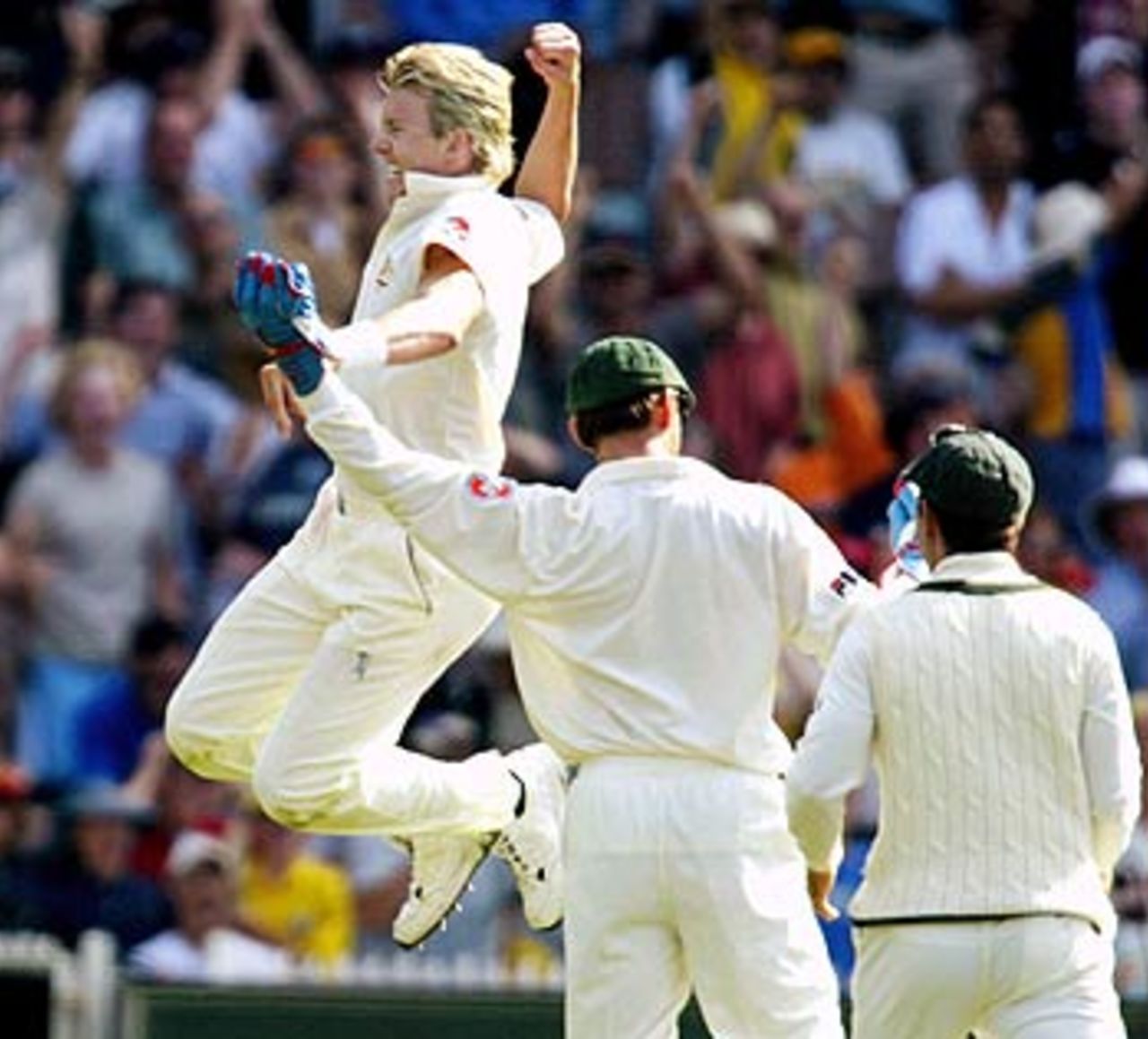 The big one. Brett Lee celebrates after dismissing Sachin Tendulkar for a duck, Australia v India, 3rd Test, Melbourne, 1st day, December 26, 2003