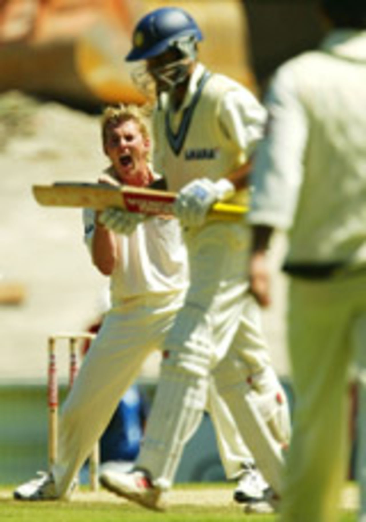 Brett Lee celebrates after dismissing Sourav Ganguly, Australia v India, 3rd Test, Melbourne, 2st day, December 26, 2003