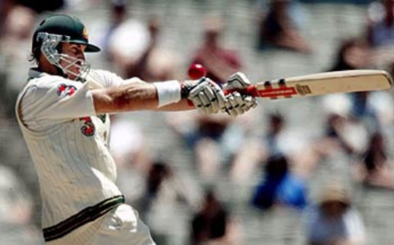 Matthew Hayden tries to hook ... and misses, Australia v India, 3rd Test, Melbourne, 2nd day, December 27, 2003