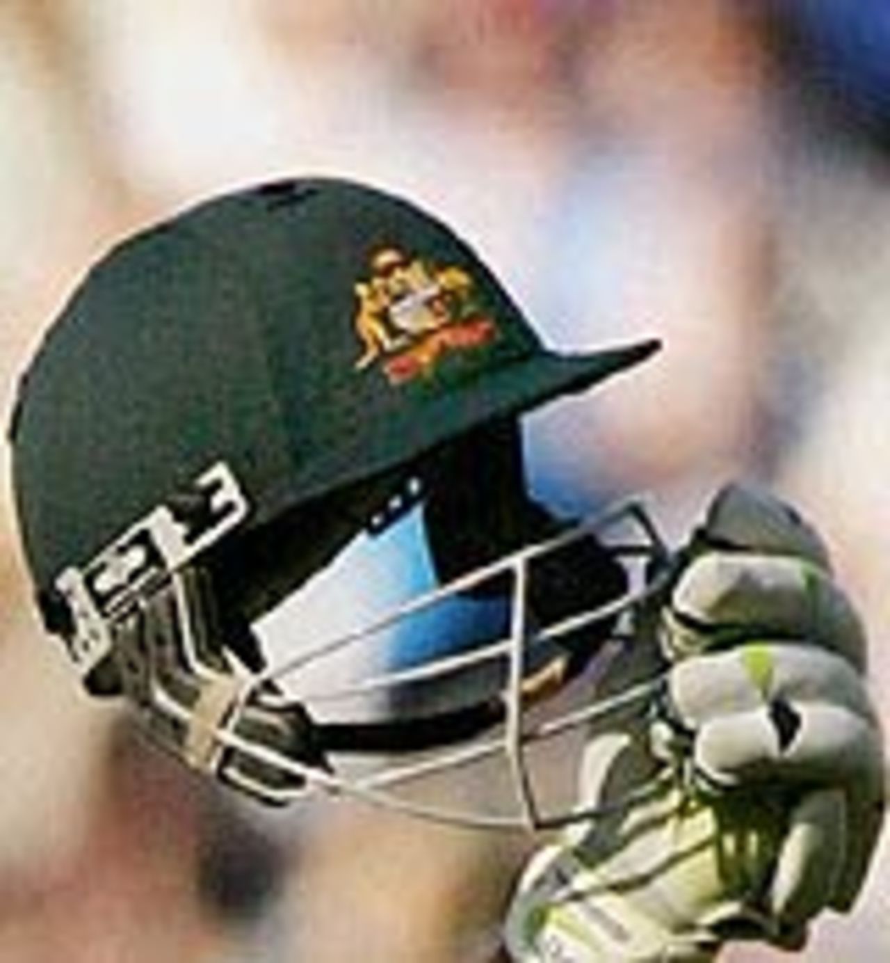 The Australian helmet, as held by Ricky Ponting, 3rd Test, Melbourne, 2nd day, December 27, 2003
