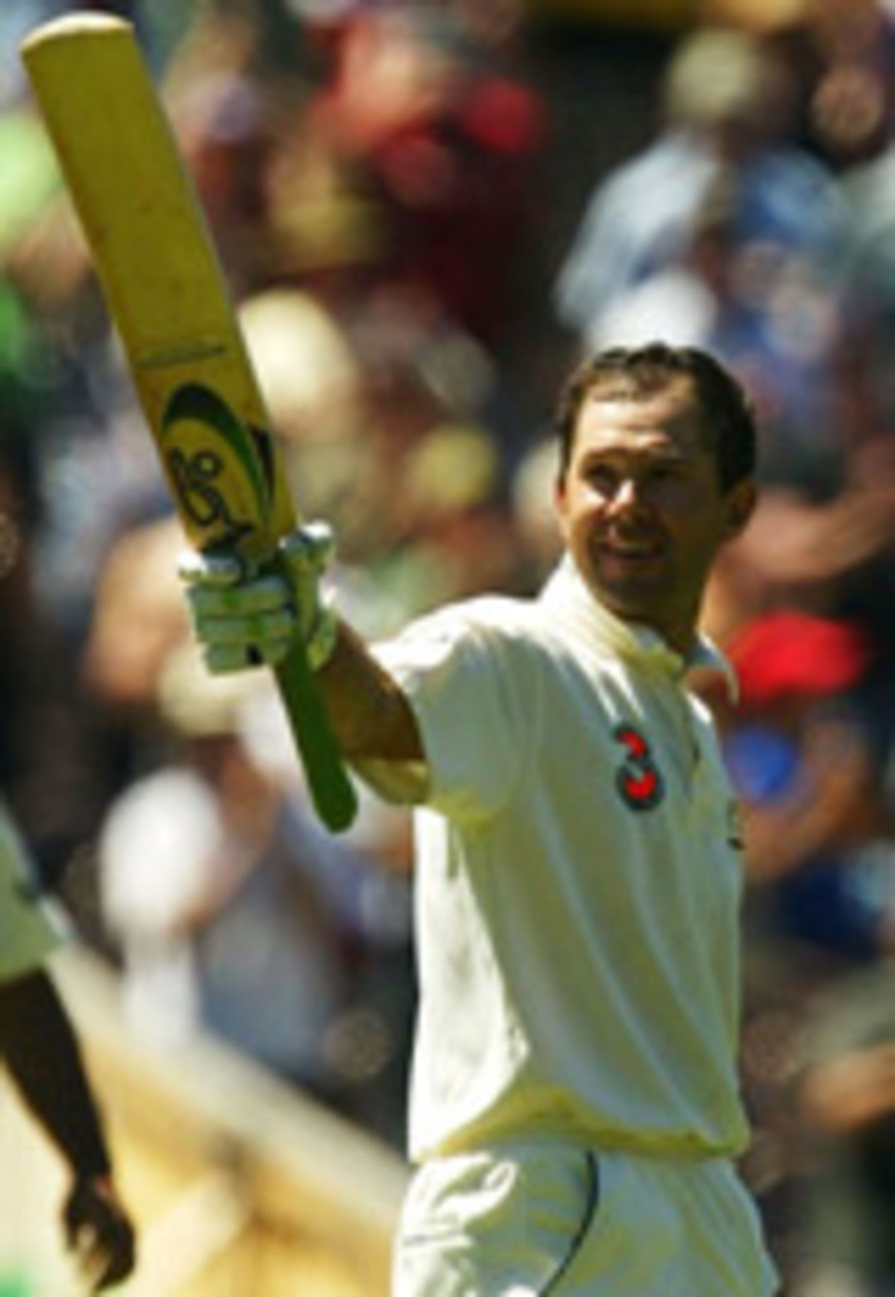 Ricky Ponting raises his bat after his third double-century of the season, 3rd Test, Melbourne, 3rd day, December 28, 2003
