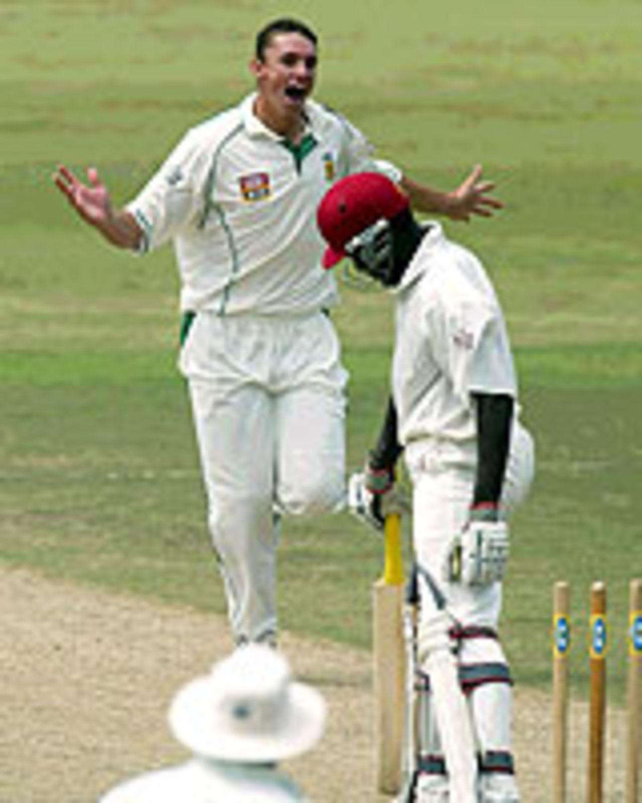 Andre Nel yorks Wavell Hinds with his fourth ball of the day, South Africa v West Indies, Durban, December 29, 2003