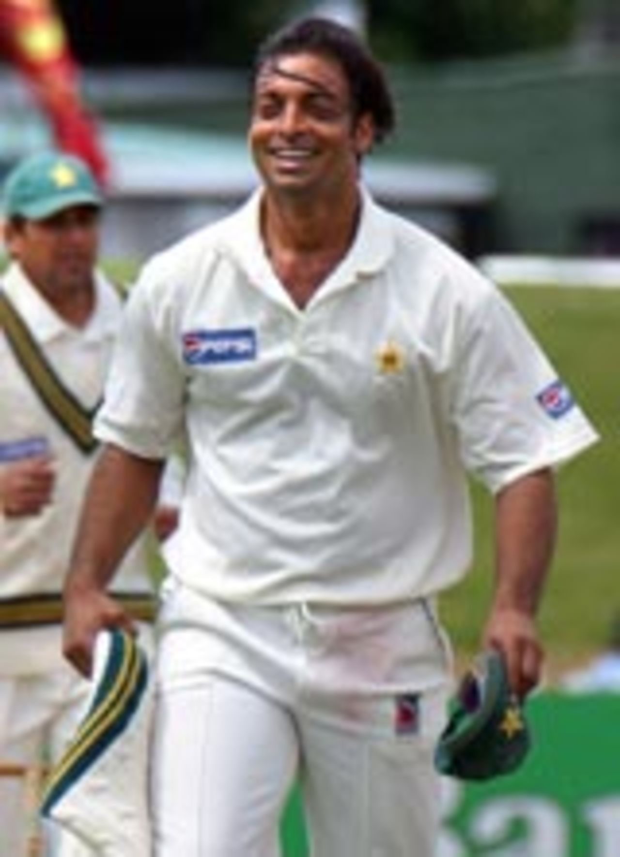 Shoaib Akhtar smiling contentedly after destroying New Zealand, New Zealand v Pakistan, 2nd Test, Wellington, 4th day, December 29, 2003