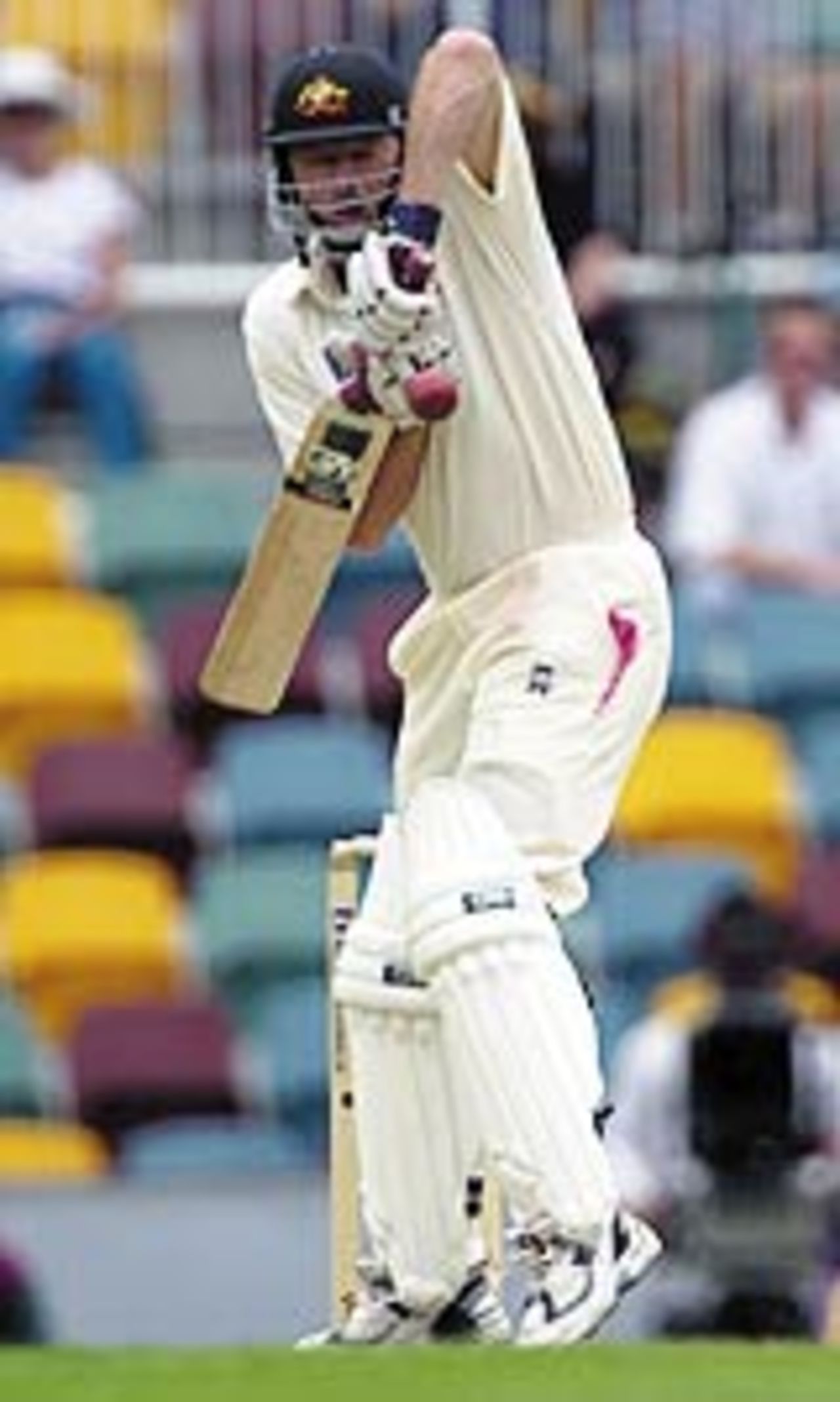 Steve Waugh of Australia defends a short ball, Australia v West Indies, 1st Test, Brisbane, 2nd day, 24th November, 2003