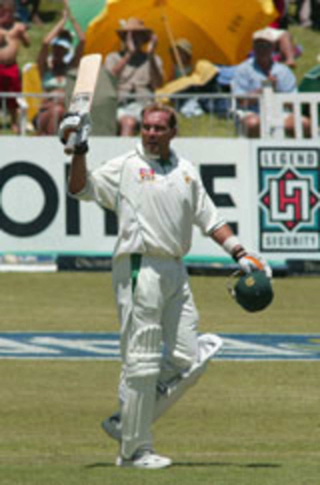 Jacques Kallis celebrates hundred, South Africa v West Indies, 2nd Test, Durban, December 28, 2003