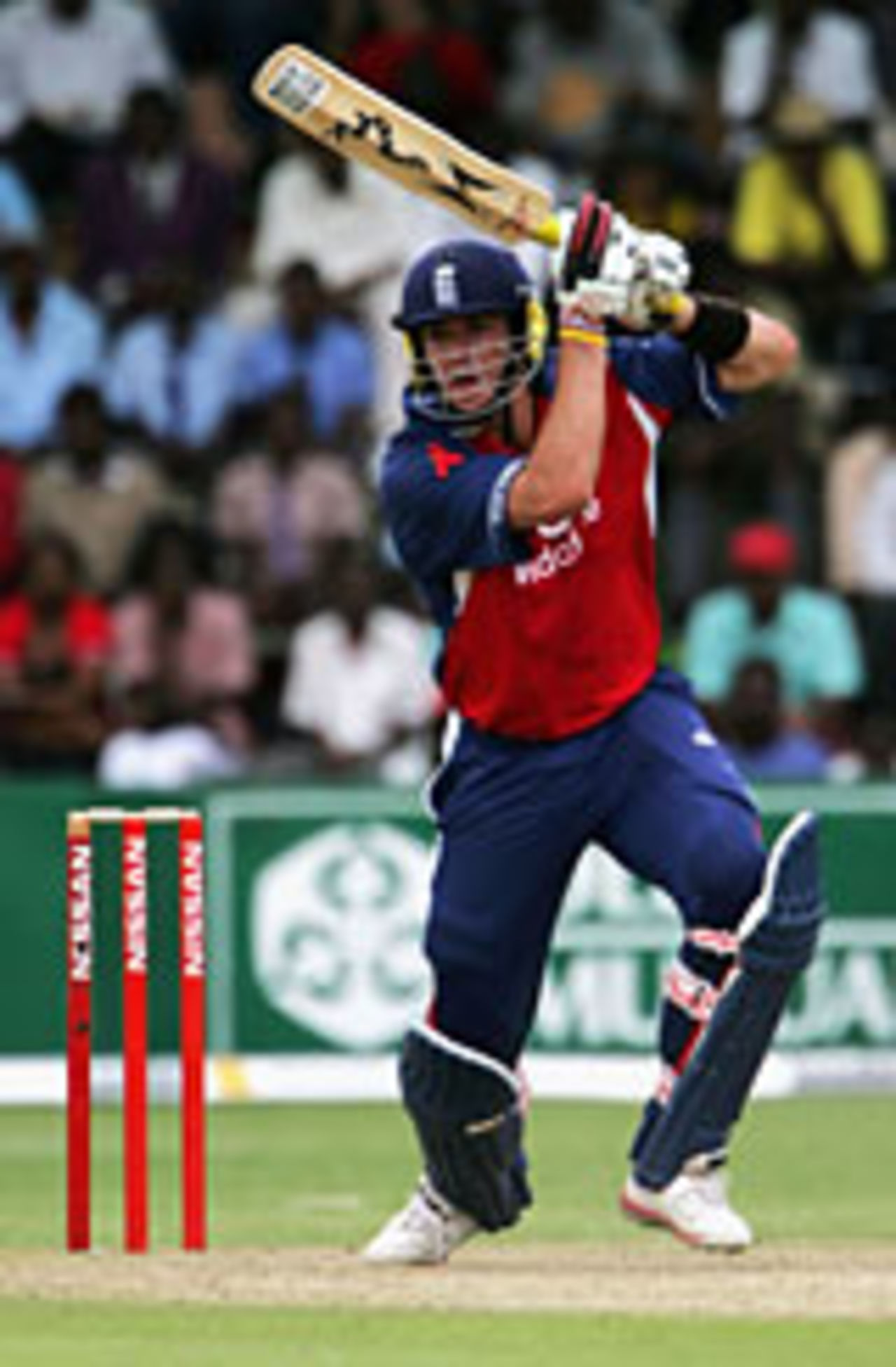 Kevin Pietersen hitting out for England against Zimbabwe, 2nd ODI, Harare, December 1 2004