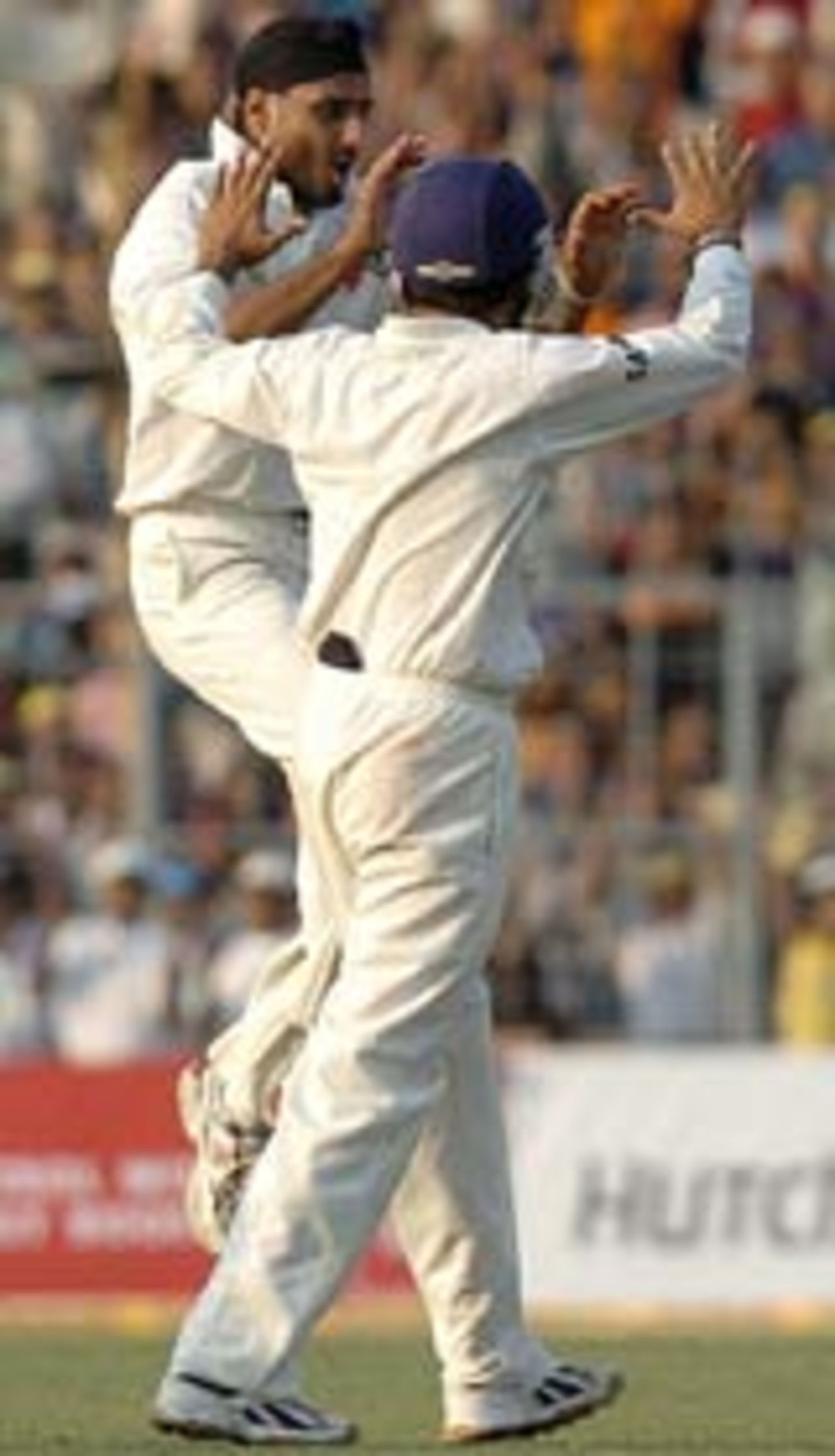 Harbhajan Singh celebrates the wicket of Hashim Amla, India v South Africa, 2nd Test, Eden Gardens, December 1, 2004