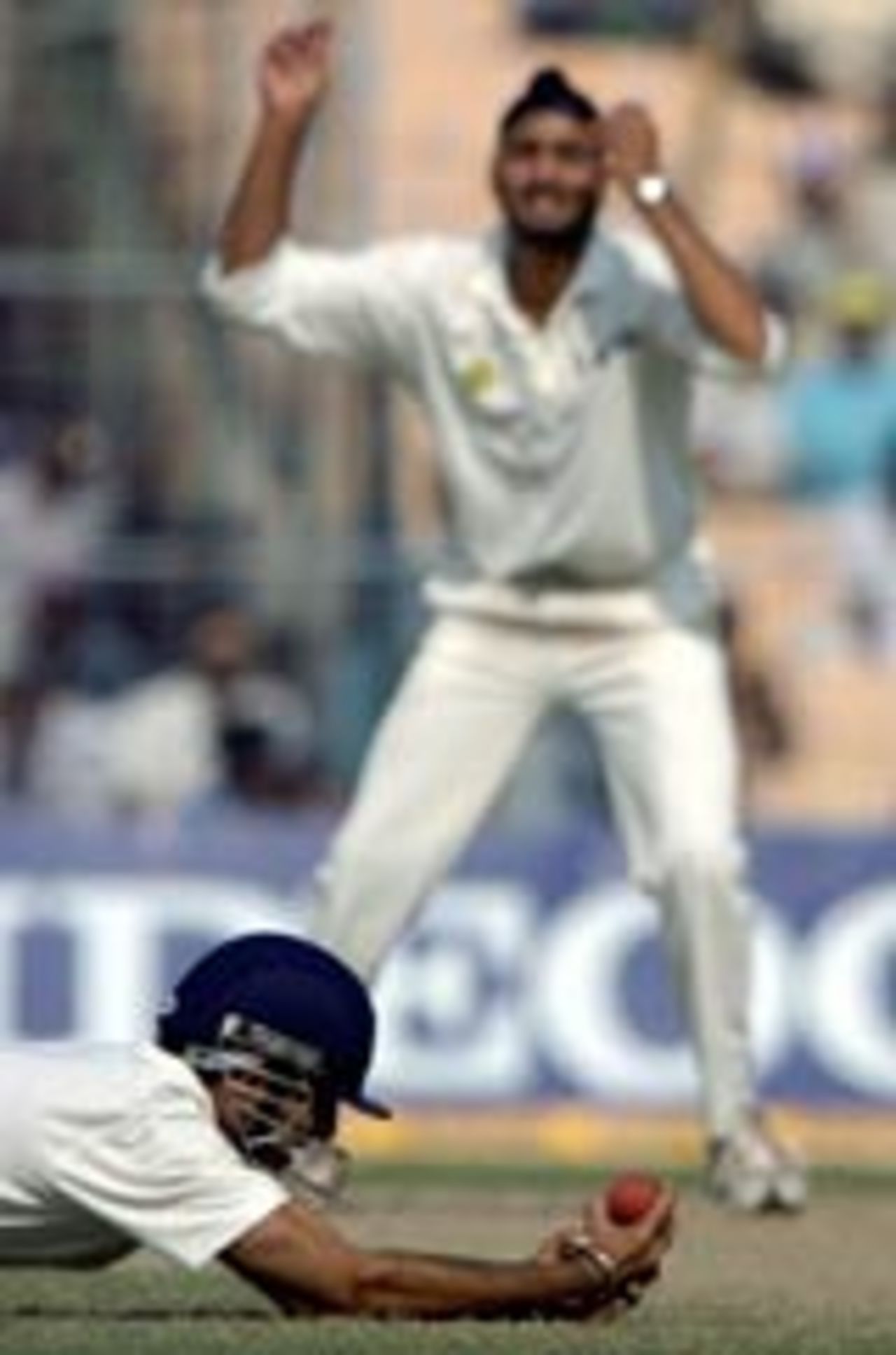 Gautam Gambhir dives and takes a catch, India v South Africa, fifth day, second Test, Kolkata, December 2 2004