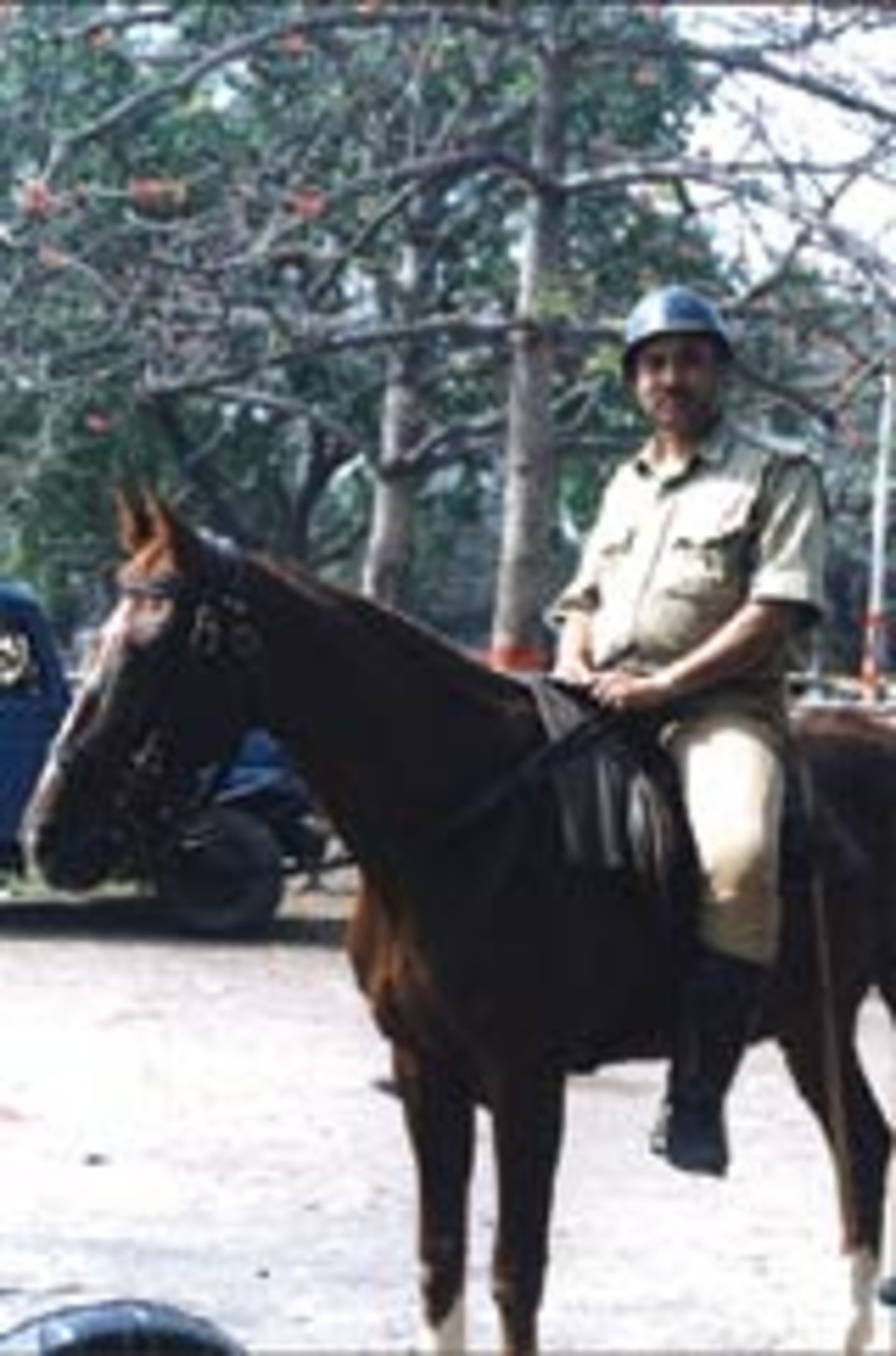 Mounted police outside the Eden Gardens in Kolkata, September, 2001