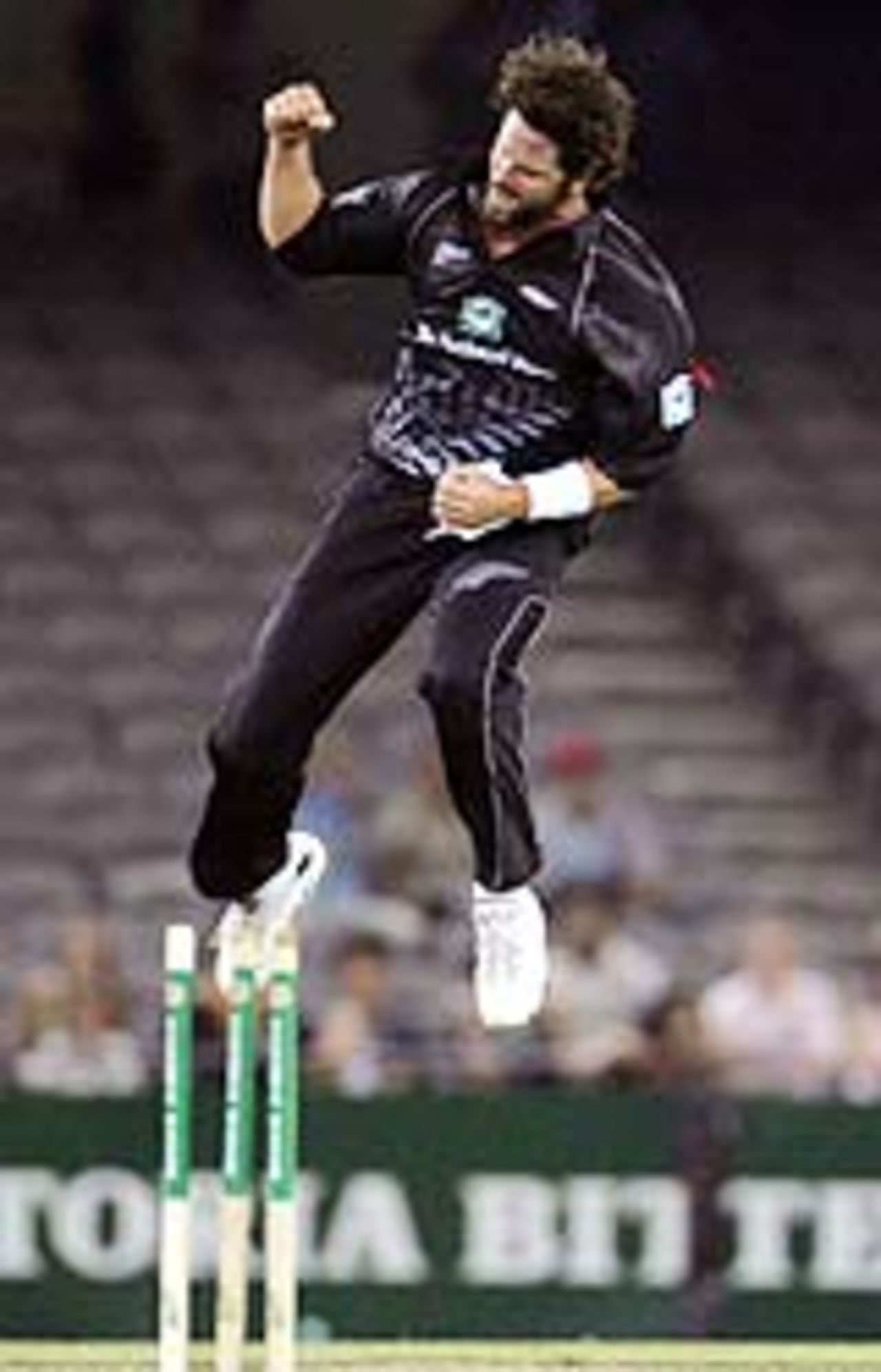 Chris Cairns celebrates after nailing Adam Gilchrist, Australia v New Zealand, 1st ODI, Melbourne, December 5, 2004