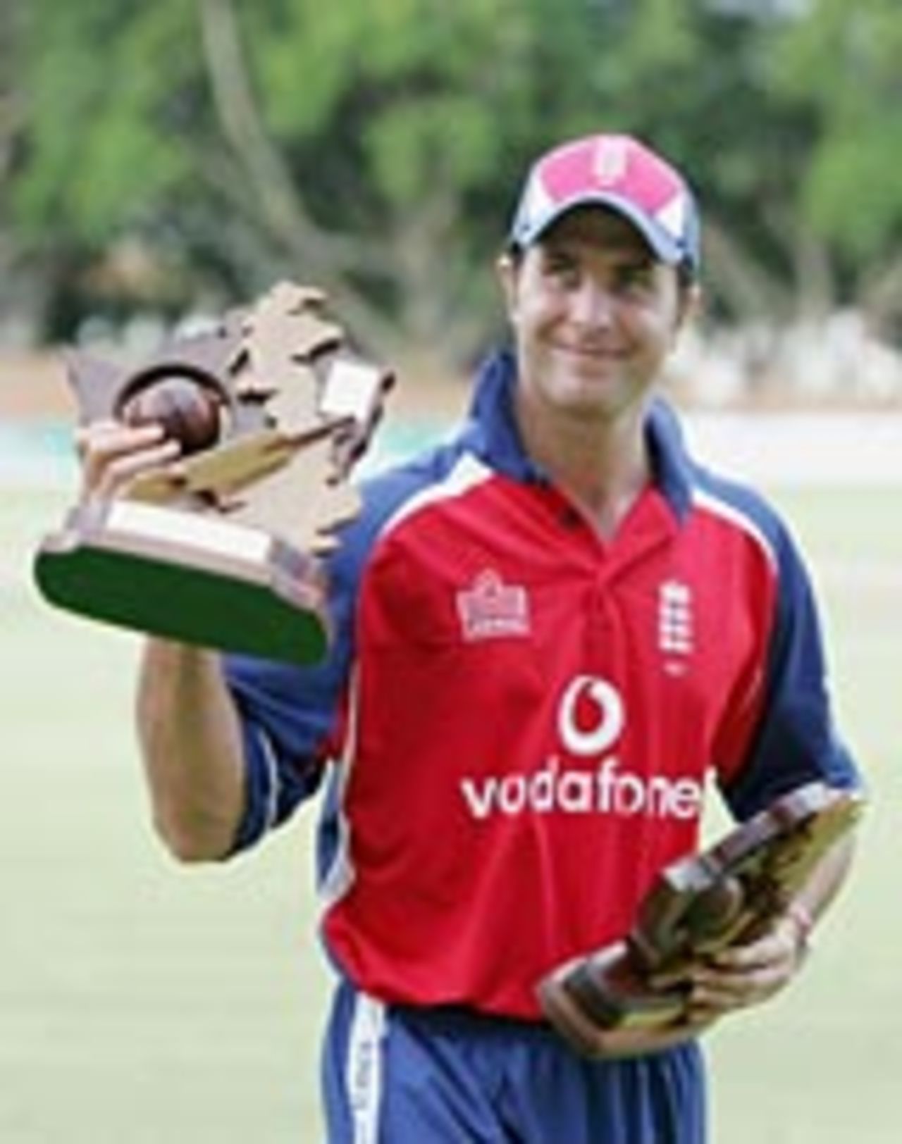 Michael Vaughan with the trophy after England's series win, Zimbabwe v England, 4th ODI, Bulawayo, December 5 2004
